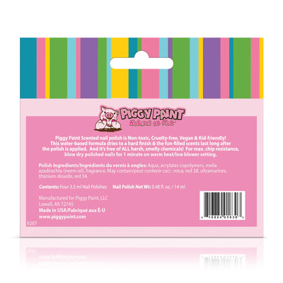 Piggy Paint Nail Polish - Non-Toxic Polish for Little Girls, Toddlers, & Kids, Water Based Formula, Safe, Cruelty Free, Vegan, & Natural, Durable Finish - Scented (4 Color Set)