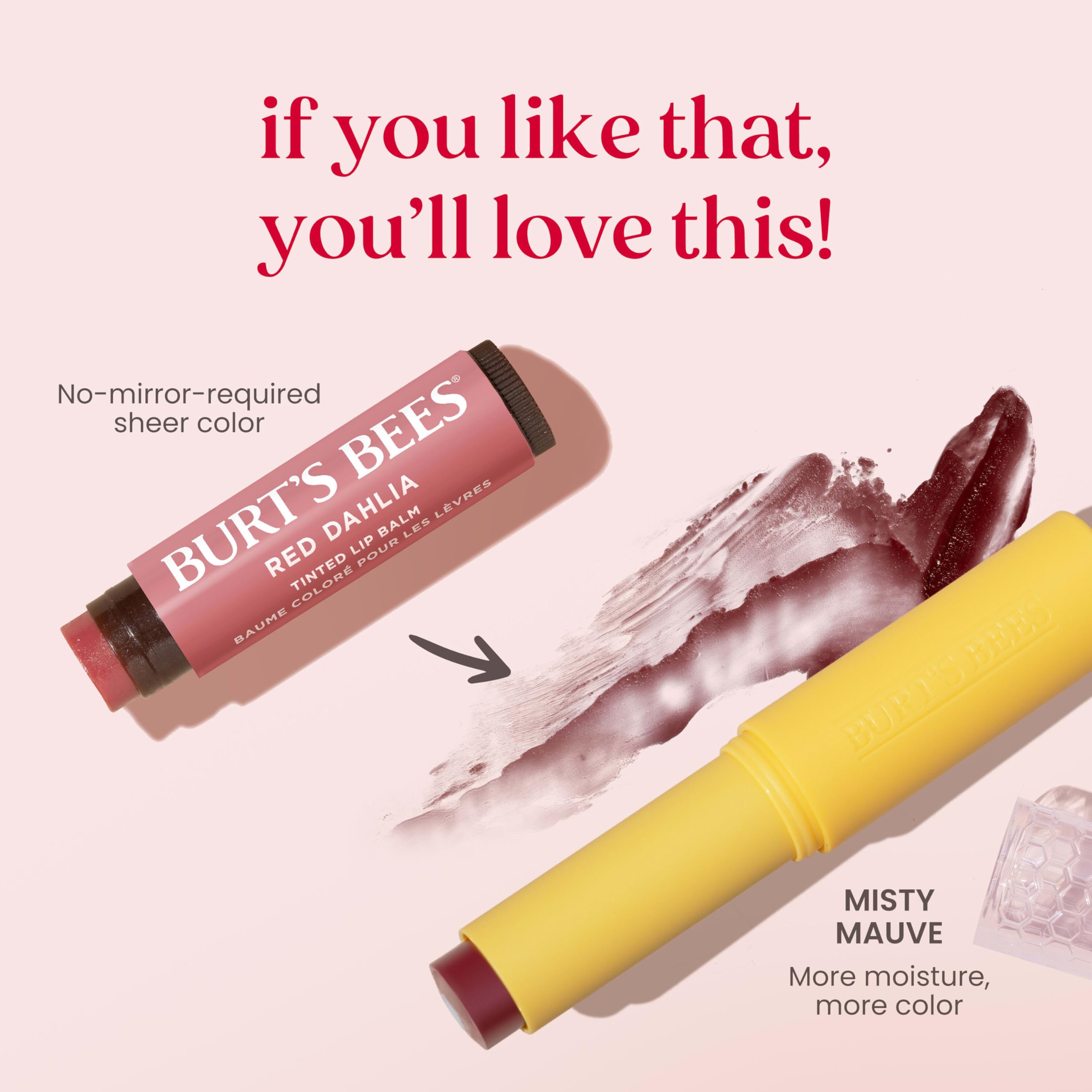 Burt’s Bees Tinted Boosted Balm, Misty Mauve, Hydrating Tinted Lip Balm with Vitamin C, E, and F Core, 24 Hour Lip Moisturizer with Responsibly Sourced Beeswax, 100% Natural Origin, 1 Count, 0.16oz