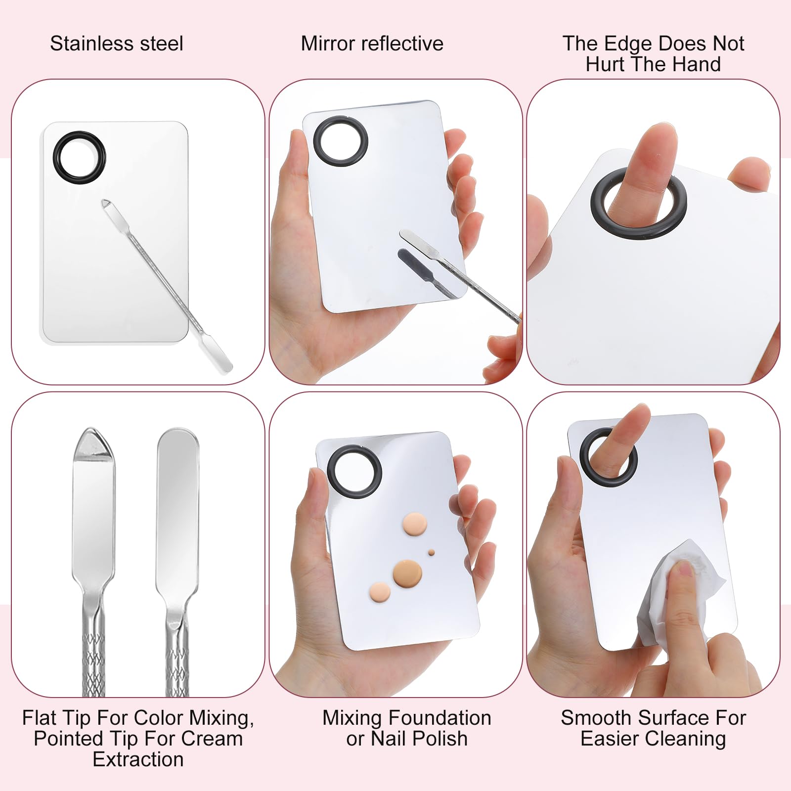 Mabor 3Pcs Make up Spatula Set, Makeup Mixing Palette Tray & Foundation Spatula & Brush, Make up Accessories Set for Women Girl Korean Makeup Facial Cosmetic Nail Art Tool