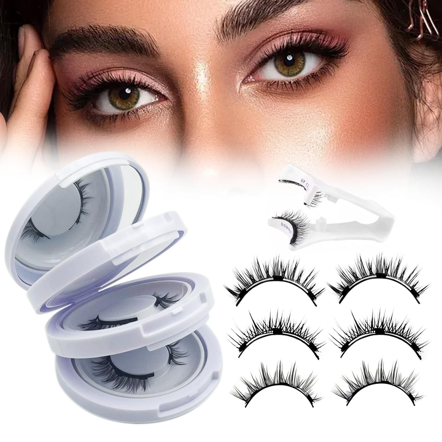 Hunnyfit Magnetic Lashes,2025 New Magnet Eyelashes with Applicator Natural Look,No Glue Needed Reusable Eyelashes Kit for Women(02+04)