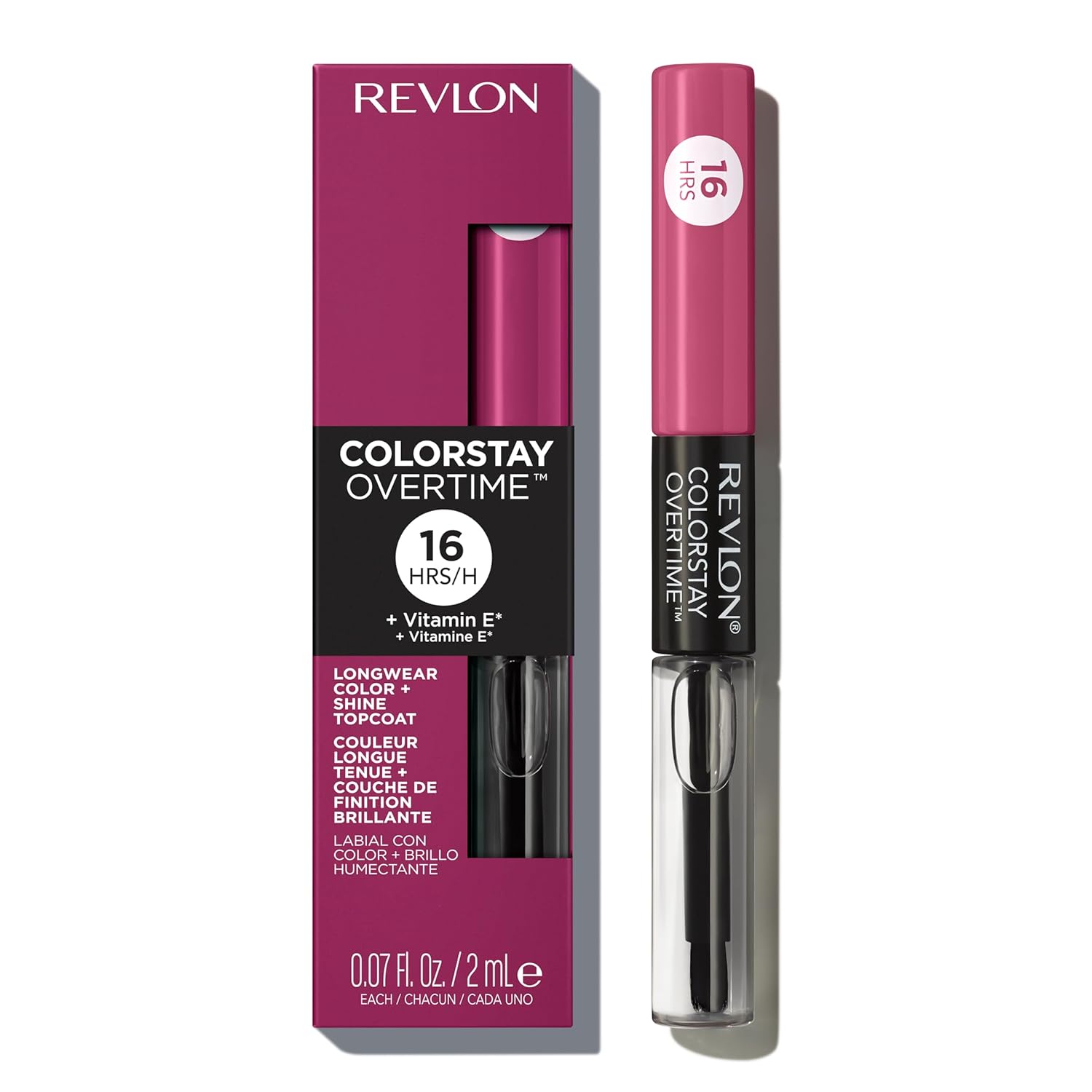 Revlon ColorStay Overtime Liquid Lipstick with Clear Lip Gloss, Long-Lasting Lip Color, Dual Ended with Moisturizing Vitamin E, 350 Bare Maximum, 0.07 fl oz