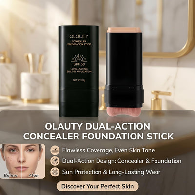 Foundation Stick SPF 50+ with Brush, 2 in 1 Dual-Ended Long-Lasting Concealer Stick, Contour Stick, Sunscreen Foundation, Tattoo Cover Up Makeup, Full Coverage Matte Finish for Face Makeup (NATURAL)