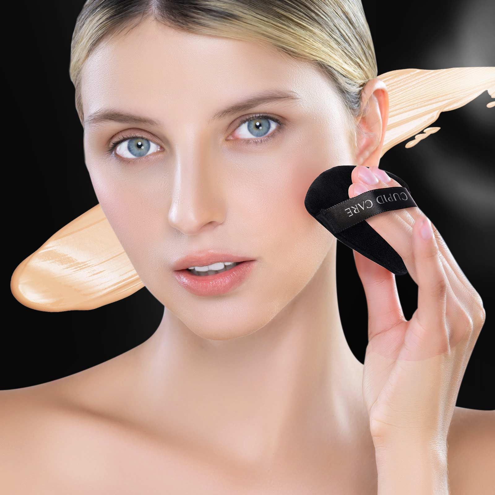 CUPID CARE 6 Pcs Triangle Powder Puff with 2 Travel Cases, Setting Powder Puffs for Face, Velour Makeup Puff for Loose Powder Body Powder, Blender Sponge Foundation Blending Sponges Beauty Tools