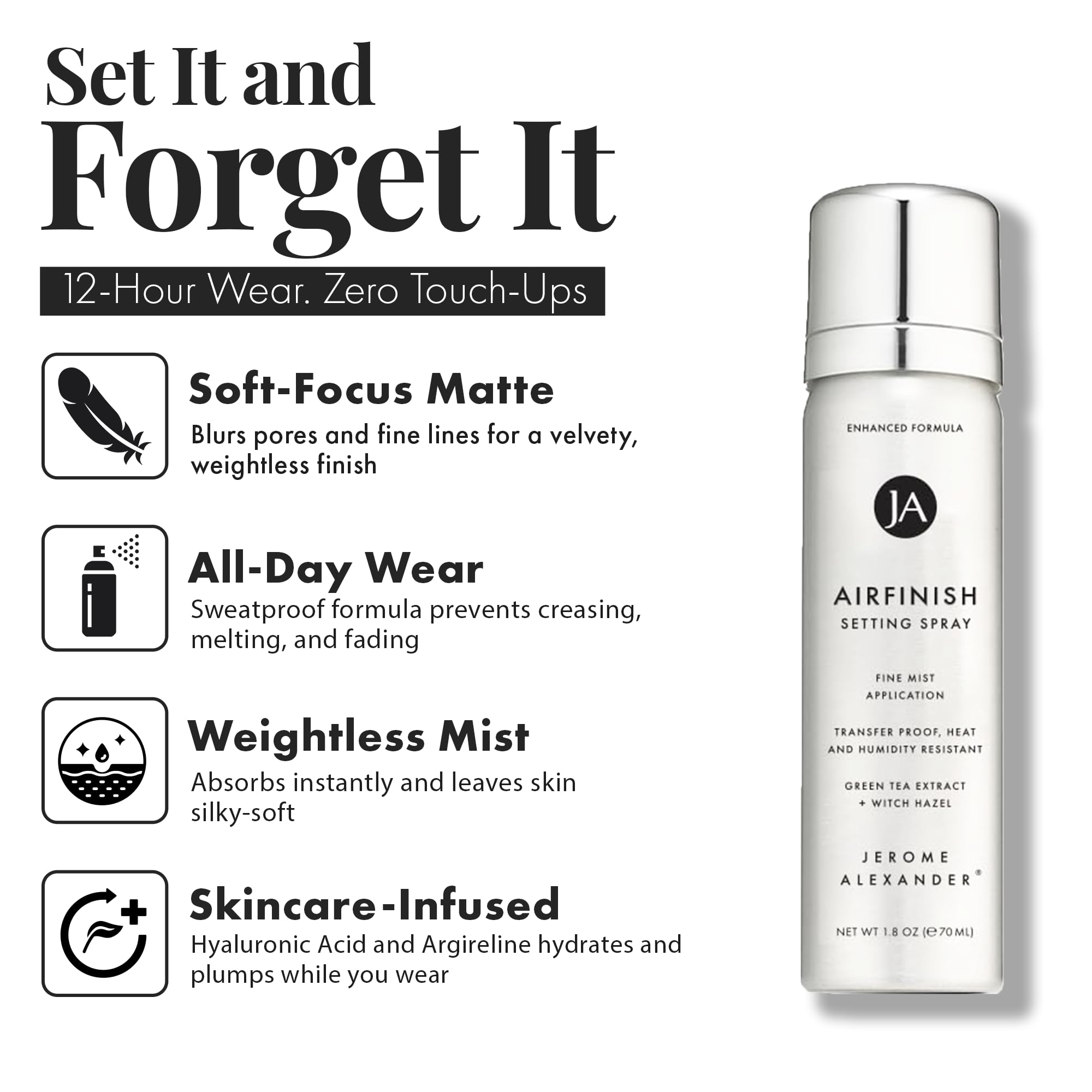 Jerome Alexander MagicMinerals AirFinish Setting Spray, Long-lasting Finishing Spray, Weightless-feel, Flawless, Matte Coverage