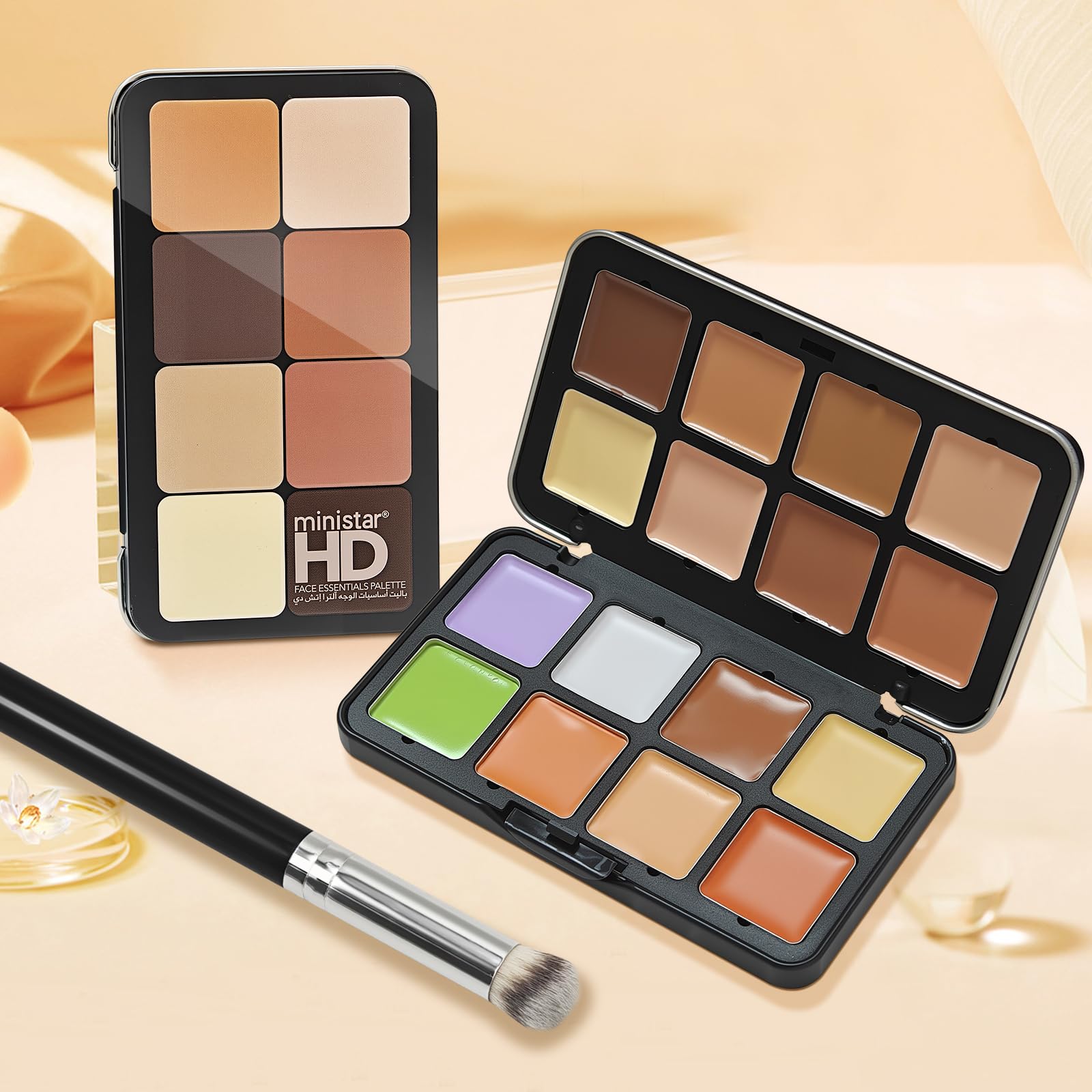 LSxia 16 Colors Cream [Contour Concealer Foundation] Makeup Palette for Cheeks - All in One Makeup Palette Kit with Brush, Natural Matte Long Wearing, Waterproof Blendable Face Make Up Pallete (#06)
