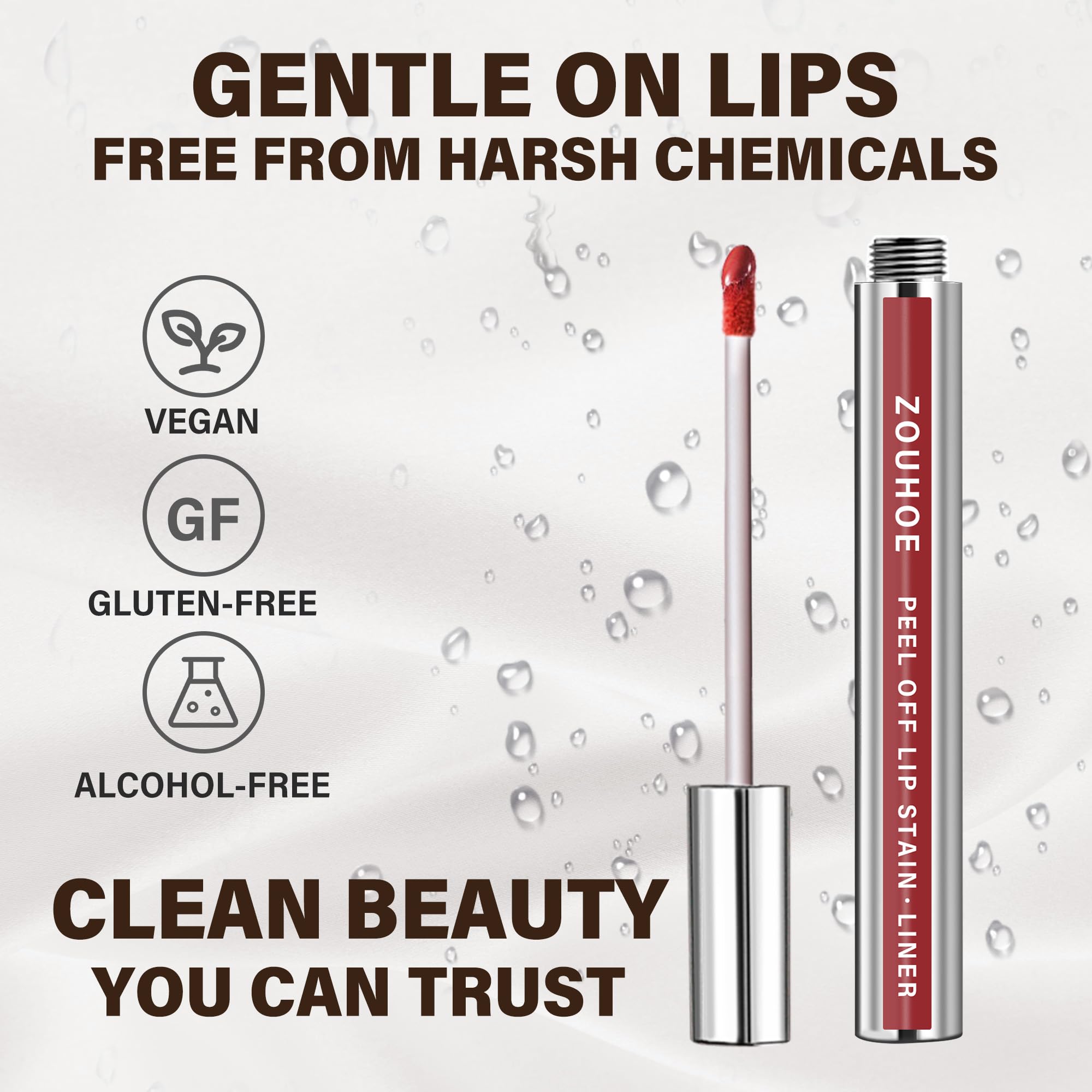 ZOUHOE Peel Off Lip Stain Set – 3 Colors Long Lasting Lip Tint, Smudge-Proof, Transfer-Proof, Kiss-Proof, Vegan Lip Makeup Gift for Her
