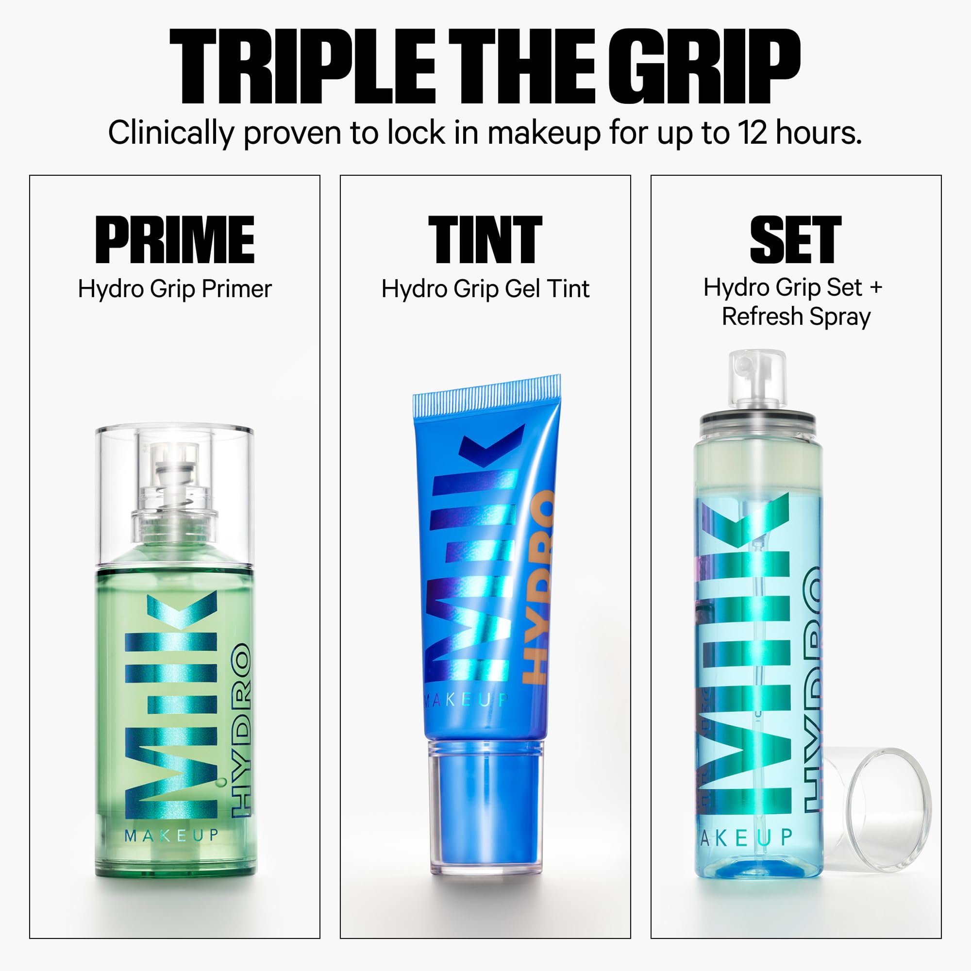 Milk Makeup Hydro Grip Set + Refresh Spray with Hyaluronic Acid – Sets Makeup + Hydrates Skin for Up to 12 Hours – Long-Lasting, Alcohol-Free Facial Mist for Dewy, Radiant Skin – 1.69 oz