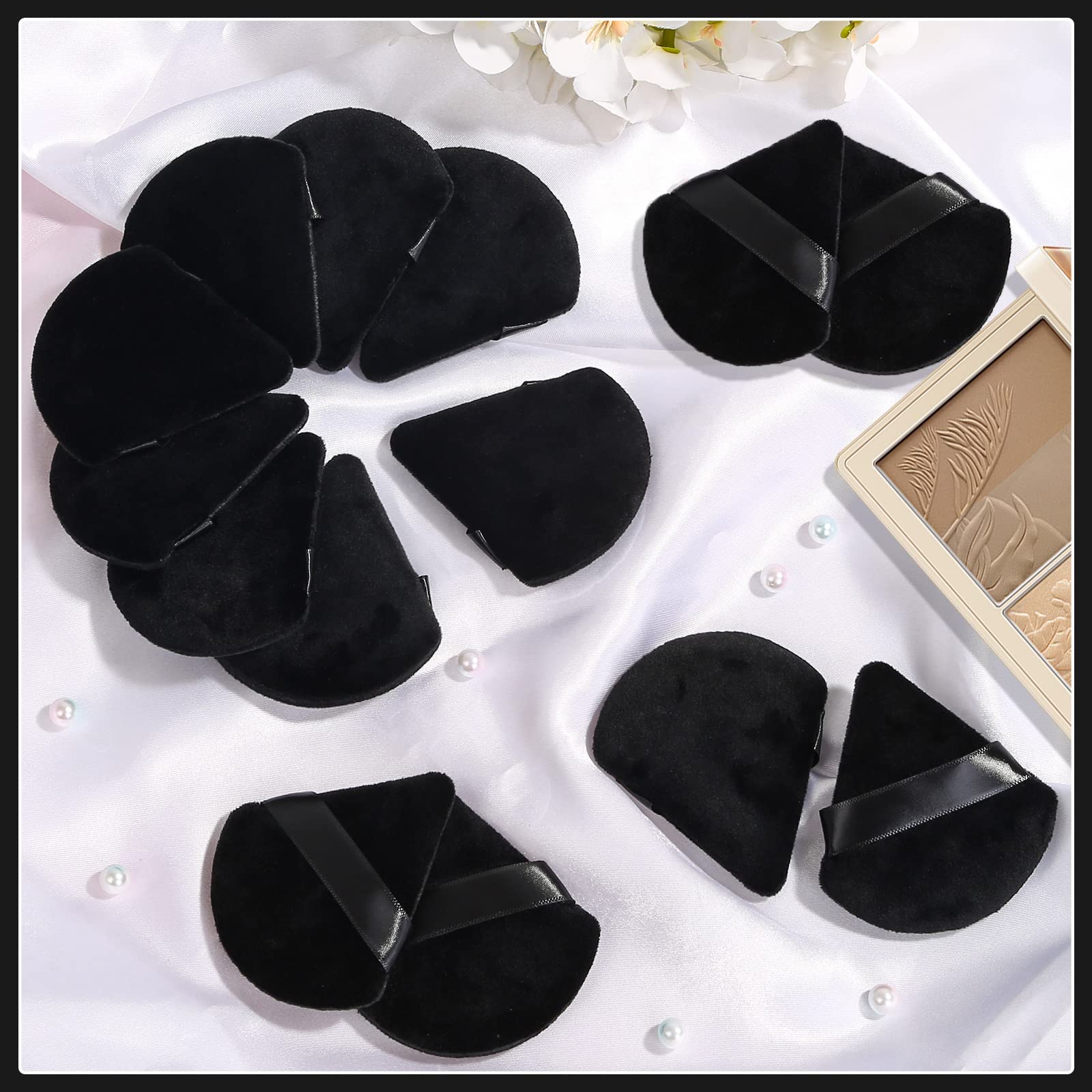Thrilez 20pcs Triangle Powder Puff, Loose Powder Puffs Makeup Puff for Face Powder, Setting Powder Puff for Make Up, Face Puff Pads for Press Powder, Sponge Powder Applicator for Face and Eye (Black)