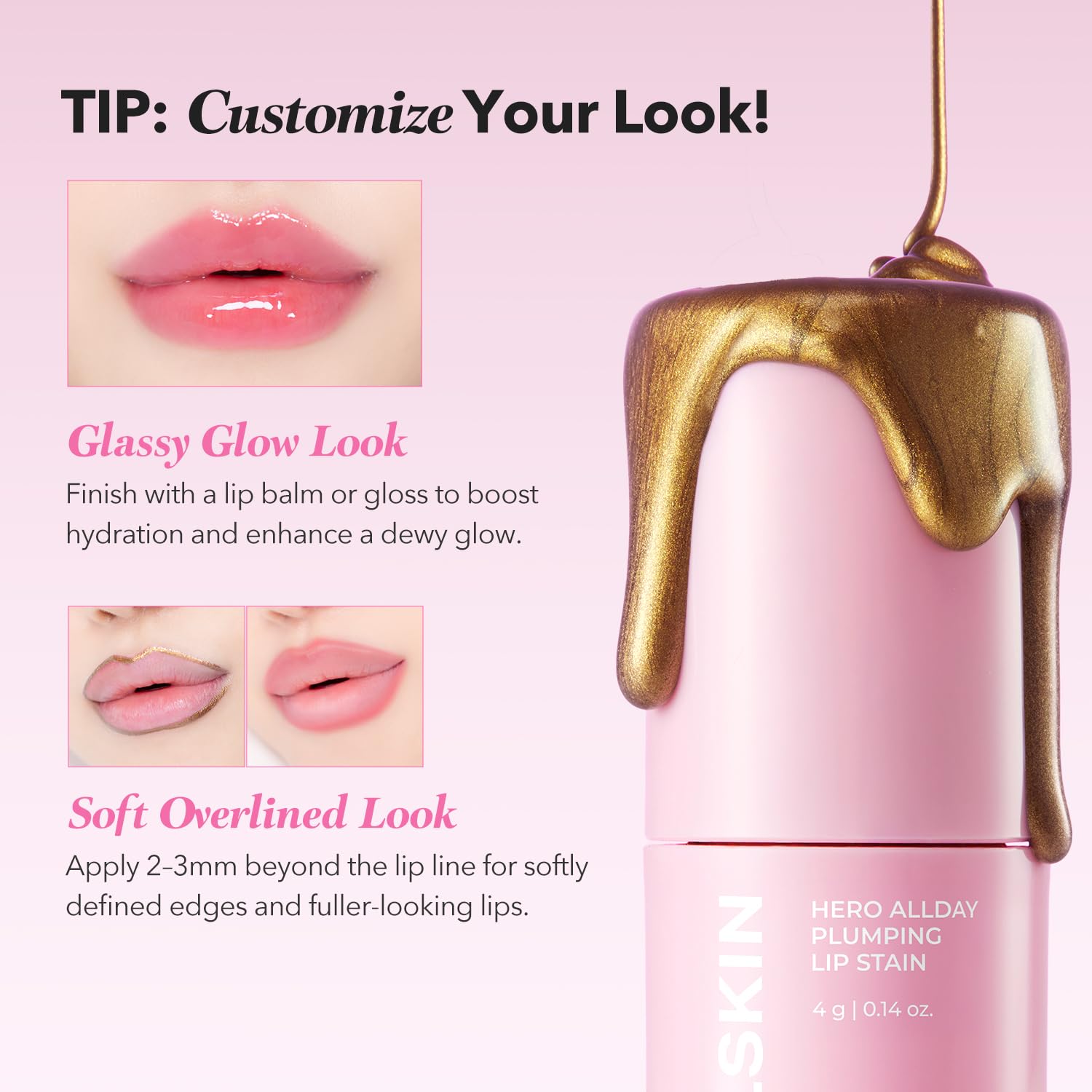 APRILSKIN Hero All Day Plumping Lip Stain | 24H Long-Lasting | Quick Visible Plumping for Fuller-Looking Lips | Smudge-Proof & Transfer Proof Wipe-Off Tint | Natural Rose | 0.14oz