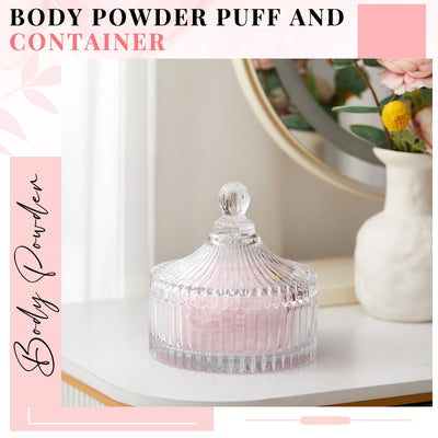 Tioncy 2 Pcs Extra Large Dusting Powder Puff and Container for Women-6'' Glass Crystal Dusting Powder Container with Body Soft Washable Reusable Velour Face(Clear,Classic)