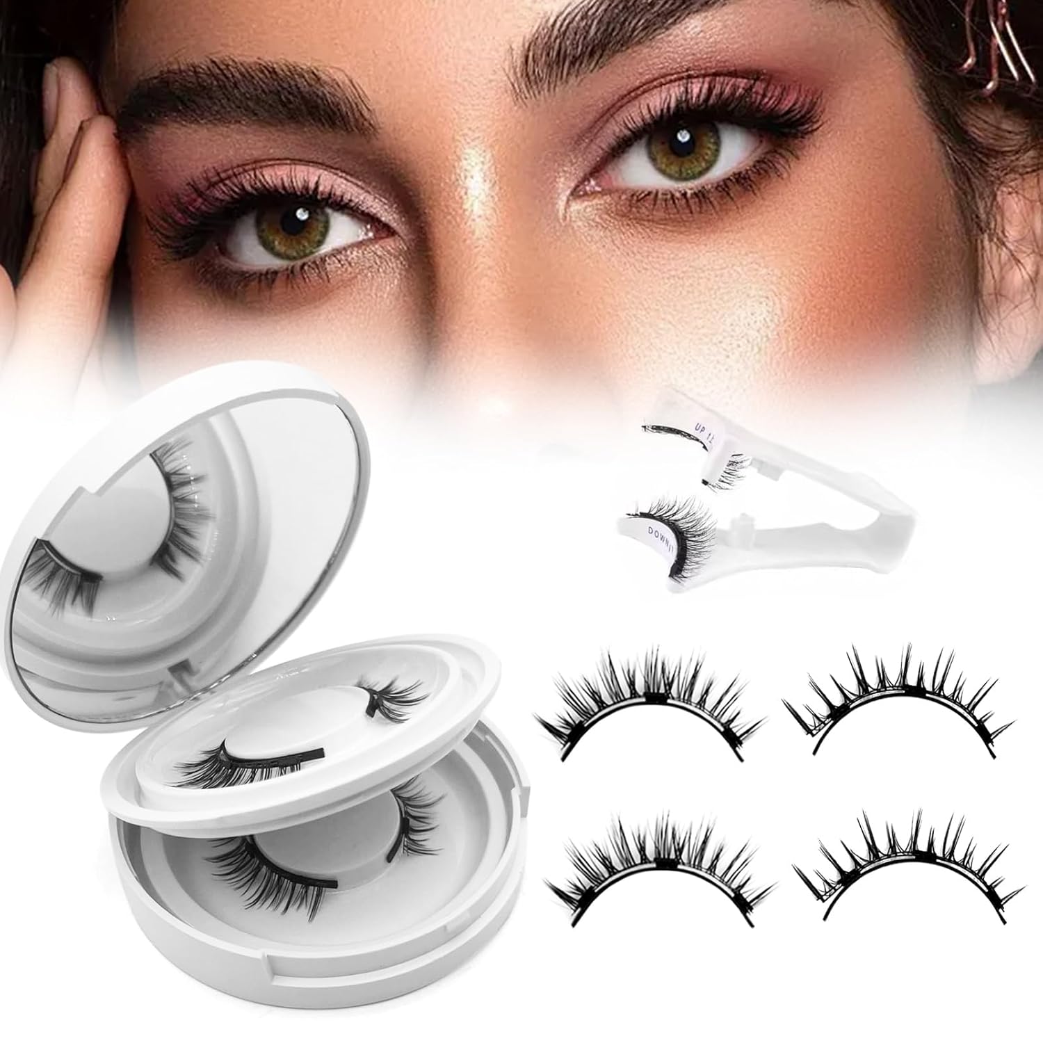 Hunnyfit Magnetic Lashes,2025 New Magnet Eyelashes with Applicator Natural Look,No Glue Needed Reusable Eyelashes Kit for Women(02+04)