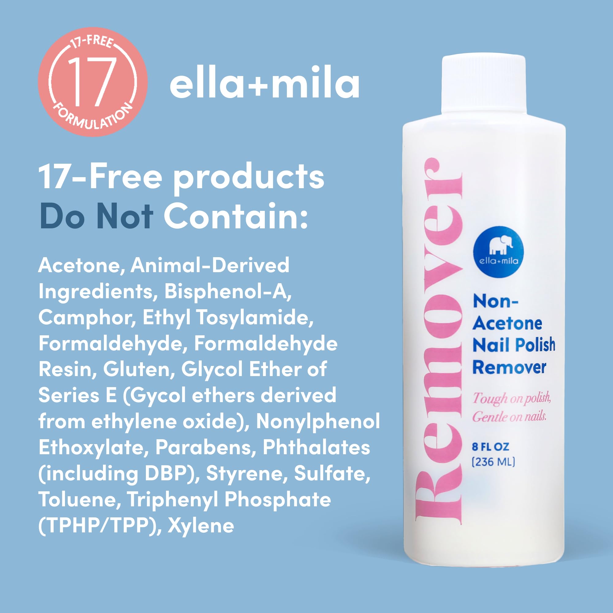 ella+mila Nail Polish Remover That Conditions While Removing – Non-Acetone, Gentle & Nourishing Formula – Vegan & Cruelty-Free – 8oz