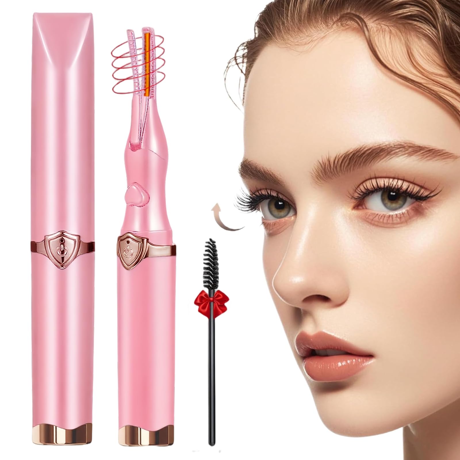 Heated Eyelash Curler - 2-in-1 Clip-Type Design, 3 Temperature Modes, Natural Curling 24H Long-Lasting Curl, Gift for Women & Girls, Light Pink DA