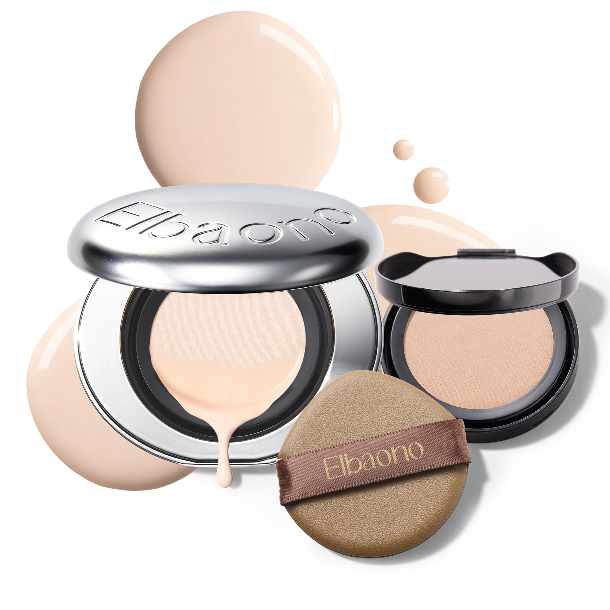 Korean Cushion Foundation Compact with Refill, Skincare-Infused Collagen Face Makeup, Radiant Lightweight Buildable Coverage, #23 Natural White, 0.46 Fl Oz x 2