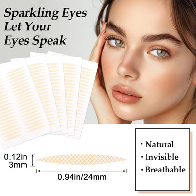 600 Pcs Double Eyelid Tape, Invisible Eye Lid Tape for Hooded Eyes, Long-Lasting Hooded Eyelid Lifter Strips, Eye Tape for Hooded Eyes, Uneven, Droopy, Mono-Eyelids