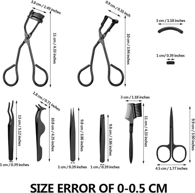 Mudder 48 Pcs Eyelash Curler Makeup Tools Set, Include Mini Eyelash Curler Kit, Eyebrow Extension Tweezers, Brush Comb and Scissors, Silicone Refill Pads, Black