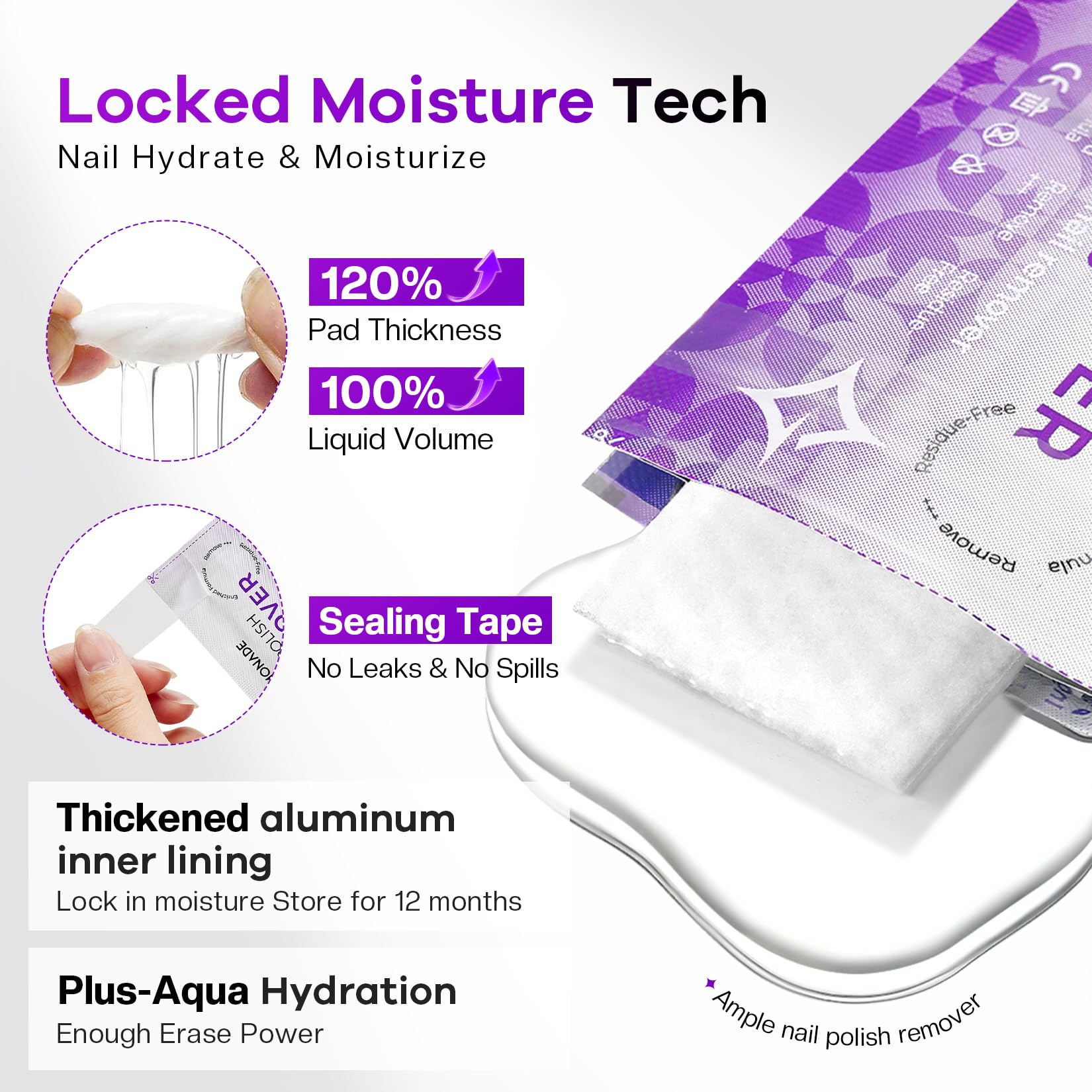 Glamonade Nail Polish Remover Pads: Acetone Gel Nail Polish Remover Wipes 50 PCS Professional Individually Wrapped Wet Wipes Rapidly Remove Gel/Fingernail Polish Travel Kit for Home & Salon Supplies