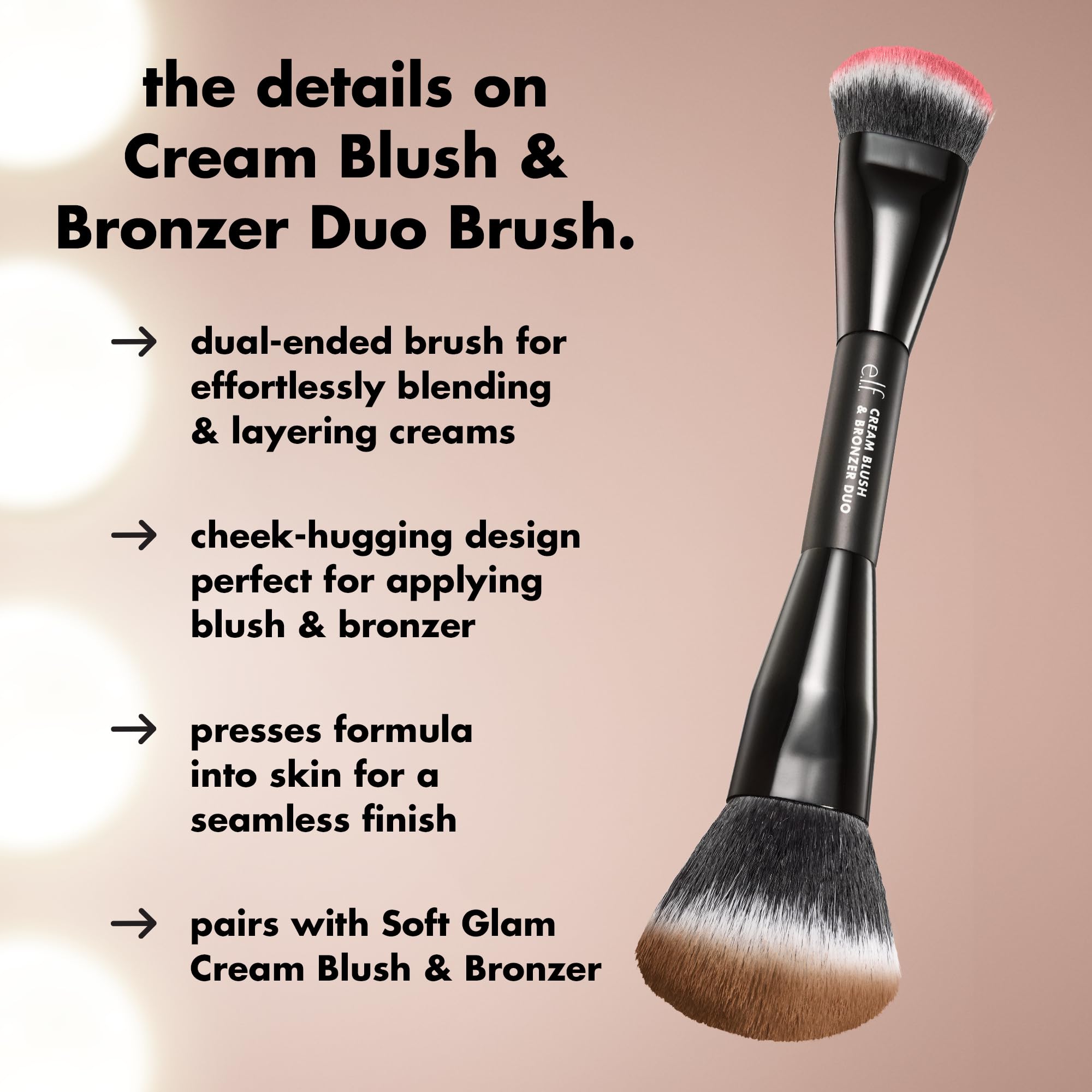 e.l.f. Cream Blush & Bronzer Duo Brush, 2-in-1 Makeup Brush for Blending & Layering Cream Formulas, Creates Seamless Glow, Vegan & Cruelty-Free