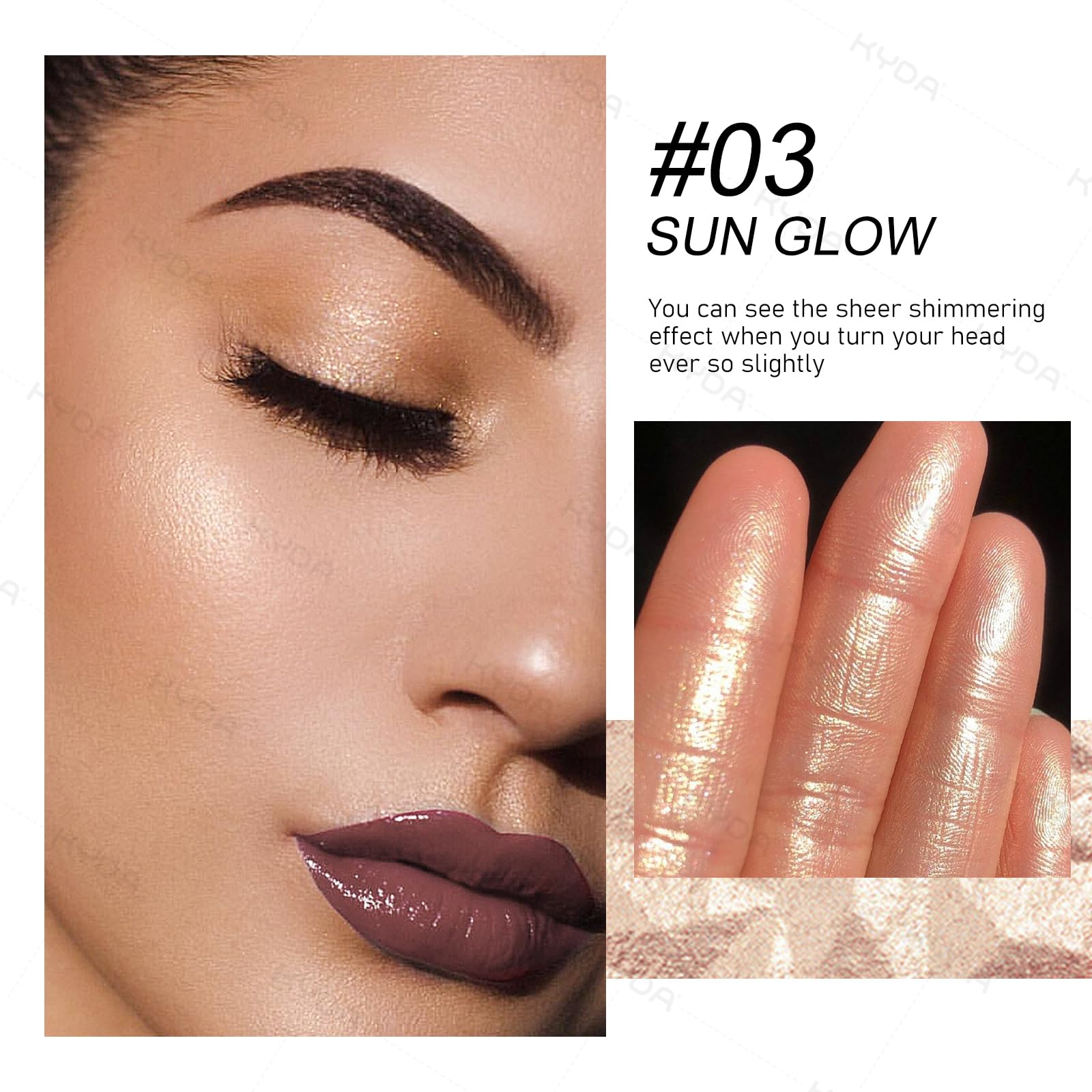 KYDA Face Highlighter Palette, High Glossy Face Illuminator Palette, Natural Glow Finish, Pearl Shimmer Smooth Baked Powder, Lasting Sparkling Champagne Highlighter Makeup-SUN GLOW