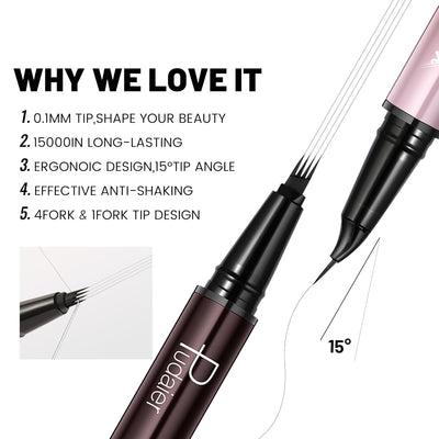 Waterproof Microblading Eyebrow Pen,2-in-1 Dual Ended Eyebrow Pen & 10 Eyebrow Stamp,4-Fork-Tip & Precise Brush-Tip for Natural Hair-Like Brows, Perfect Eyebrows Makeup.