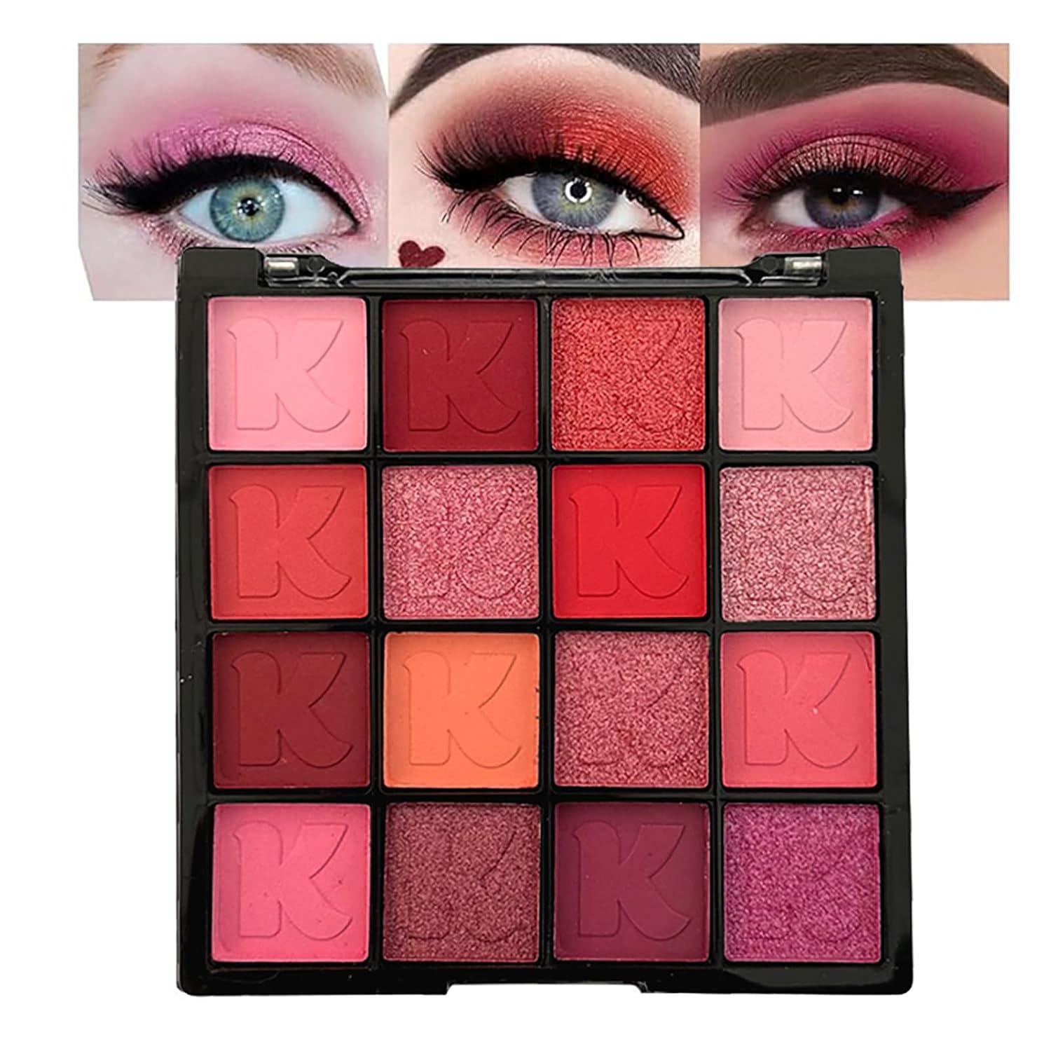 K'APEINE Red Eyeshadow Palette, Matte Glitter Metallic Eye Shadow Palette 16 Colors Pigmented Pink Eye Makeup Red Goth Eyeshade Kit for Halloween Parties, Joker Vampire Clown Makeup