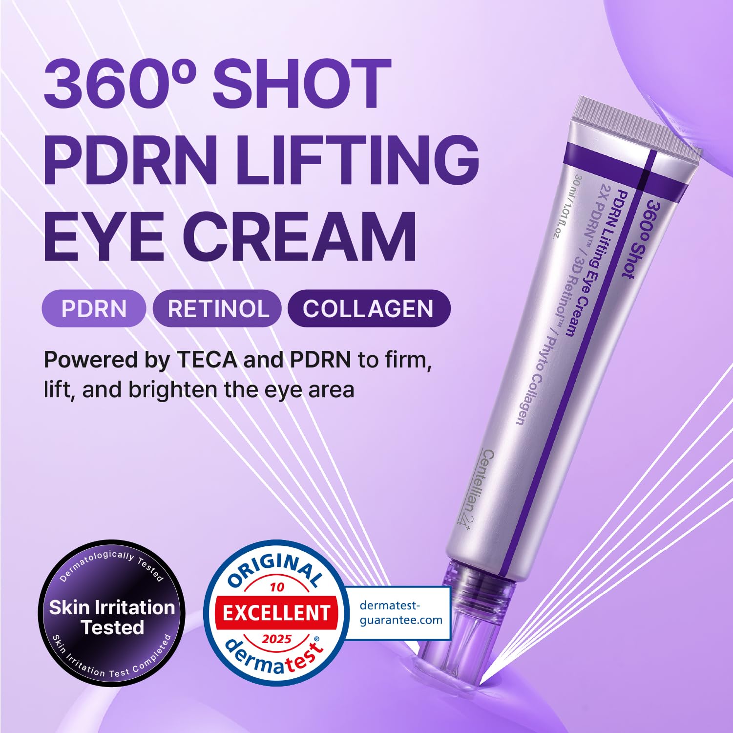 CENTELLIAN 24 360º Shot PDRN Eye Cream - Anti-Aging Retinol Eye Cream for Hooded Eyes, Firming & Wrinkle Smoothing, Hydrating Care for Dark Circles, Under-Eye Bags & Crow's Feet, 1.01 fl oz