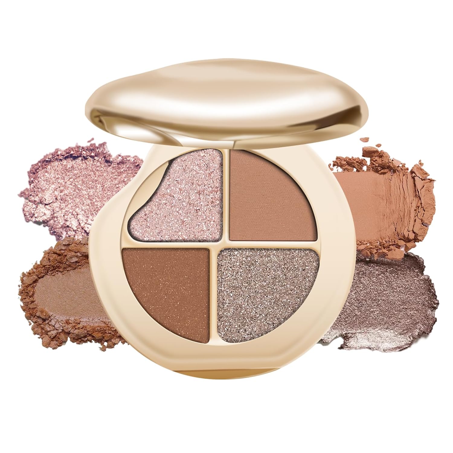 KYDA 4 Colors Eyeshadow Palette, Neutral Eyeshadow, High Pigmented Eyes and Cheeks Palette for Women, Pearl Metallic Glitter Mini Makeup, Lasting Blendable Smokey Eyes Shadow, Champagne