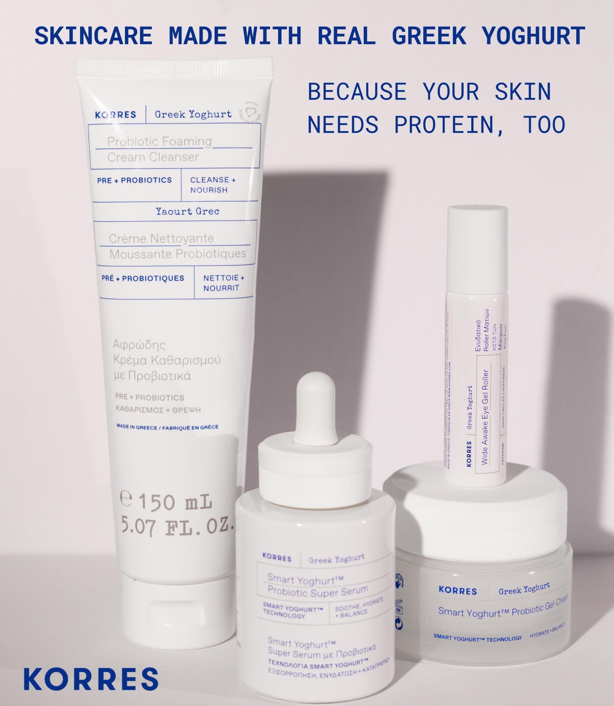 KORRES Greek Yoghurt Wide Awake Eye Gel Serum with Hyaluronic Acid & Caffeine for Dark Circles & Puffy Eyes, Roller Ball, Brightening & Hydrating, 0.51 fl oz