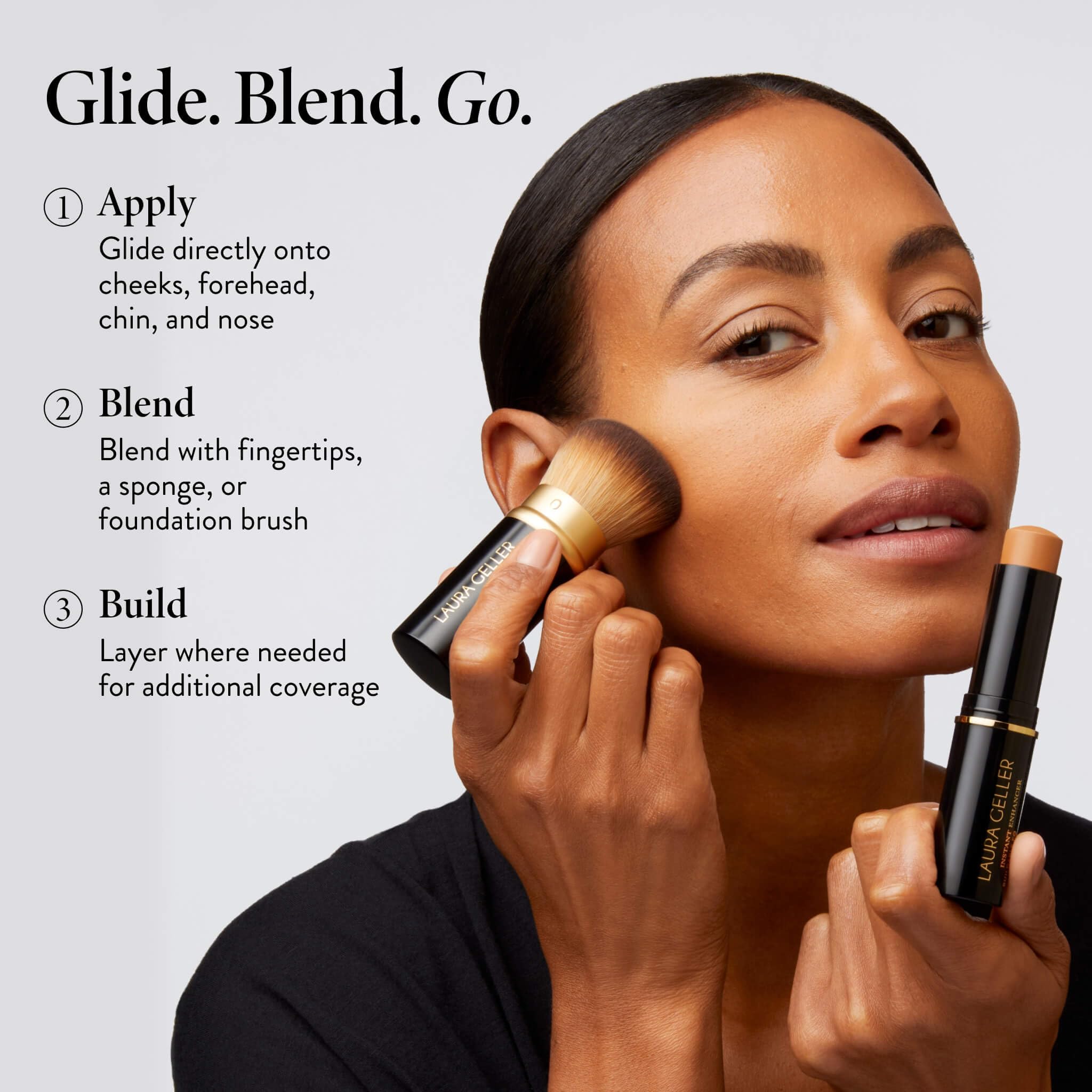 LAURA GELLER NEW YORK Instant Enhancer Buildable Foundation Stick – Serum-Based Medium Coverage Foundation Stick, Natural Finish, Lightweight Hydrating Makeup for Mature Skin, Light
