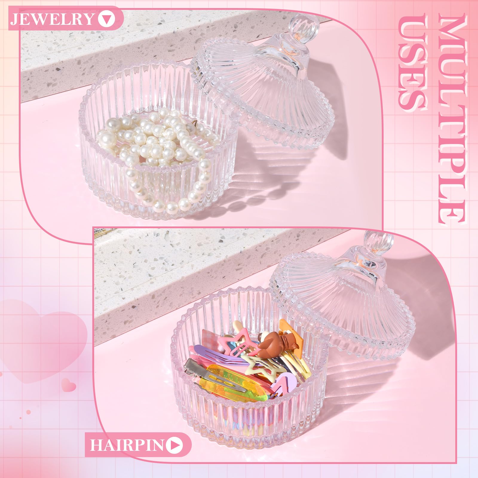 Large Body Powder Puff and Container, 3.54 Inch Women Powder Puff with Crystal Case for Dusting Powder, Pink