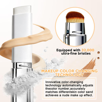 Upgrade 2 in 1 Blanc Cover Cream Stick V - Color Changing Foundation Stick with Volufiline - Hydrating Concealer Base Makeup, Dual-Ended with Built-in Brush, Portable for Daily Use