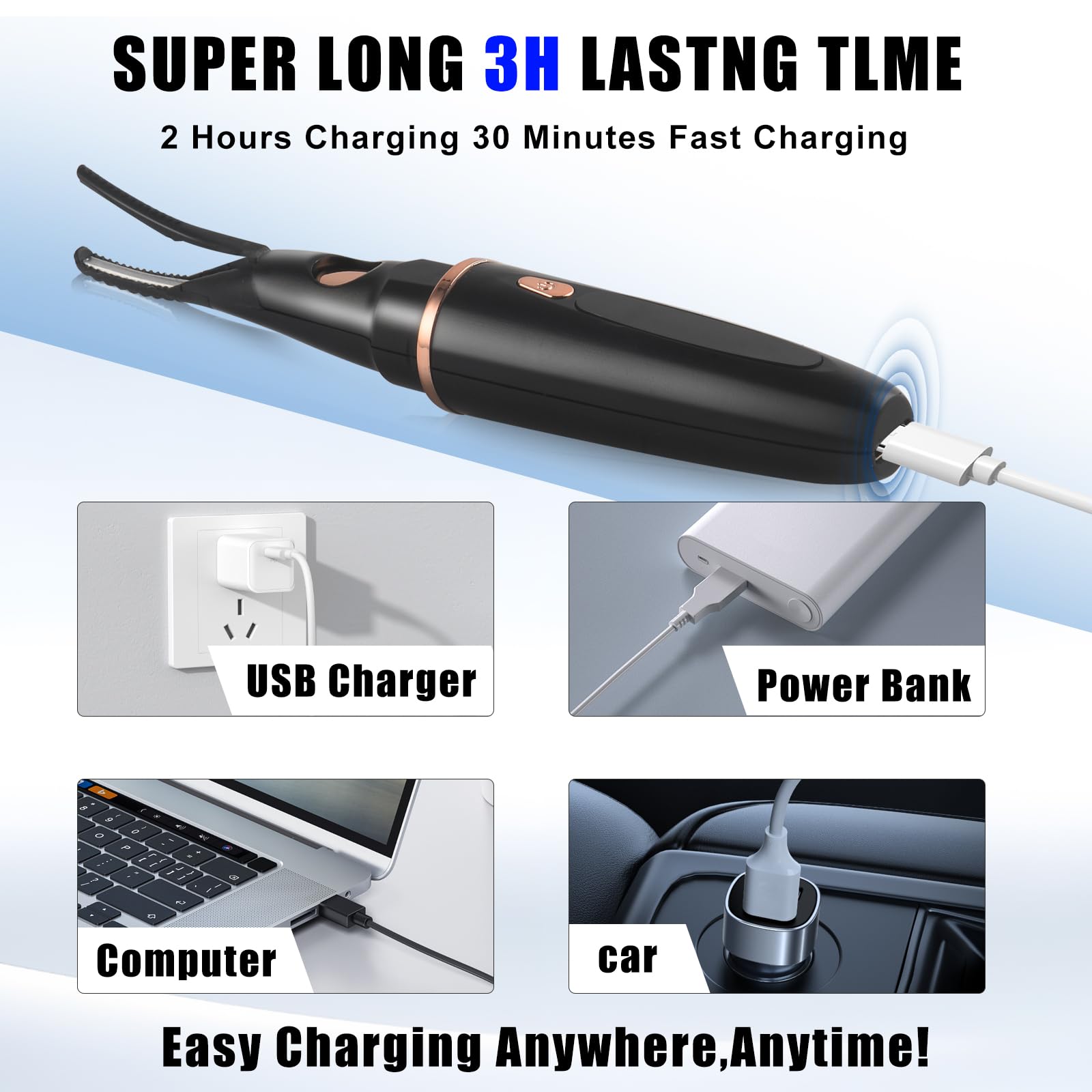 Heated Eyelash Curlers - 2 in 1 Clip- Type Heated lash Curler Best Seller Electric Eyelash Curler LED Display 3 Temp Settings for Makeup Tools USB Rechargeable Natural Curling 24H Long Lasting QI1