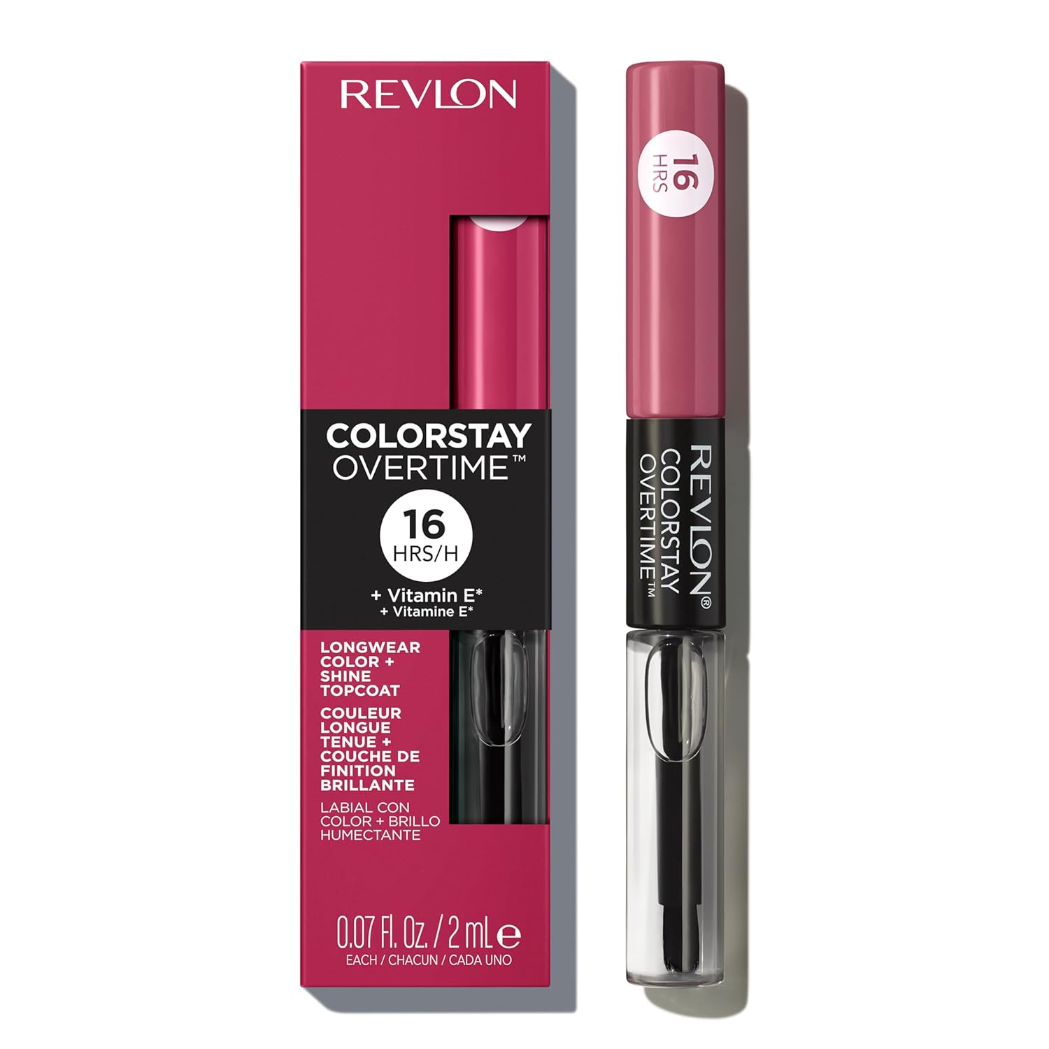 Revlon ColorStay Overtime Liquid Lipstick with Clear Lip Gloss, Long-Lasting Lip Color, Dual Ended with Moisturizing Vitamin E, 350 Bare Maximum, 0.07 fl oz