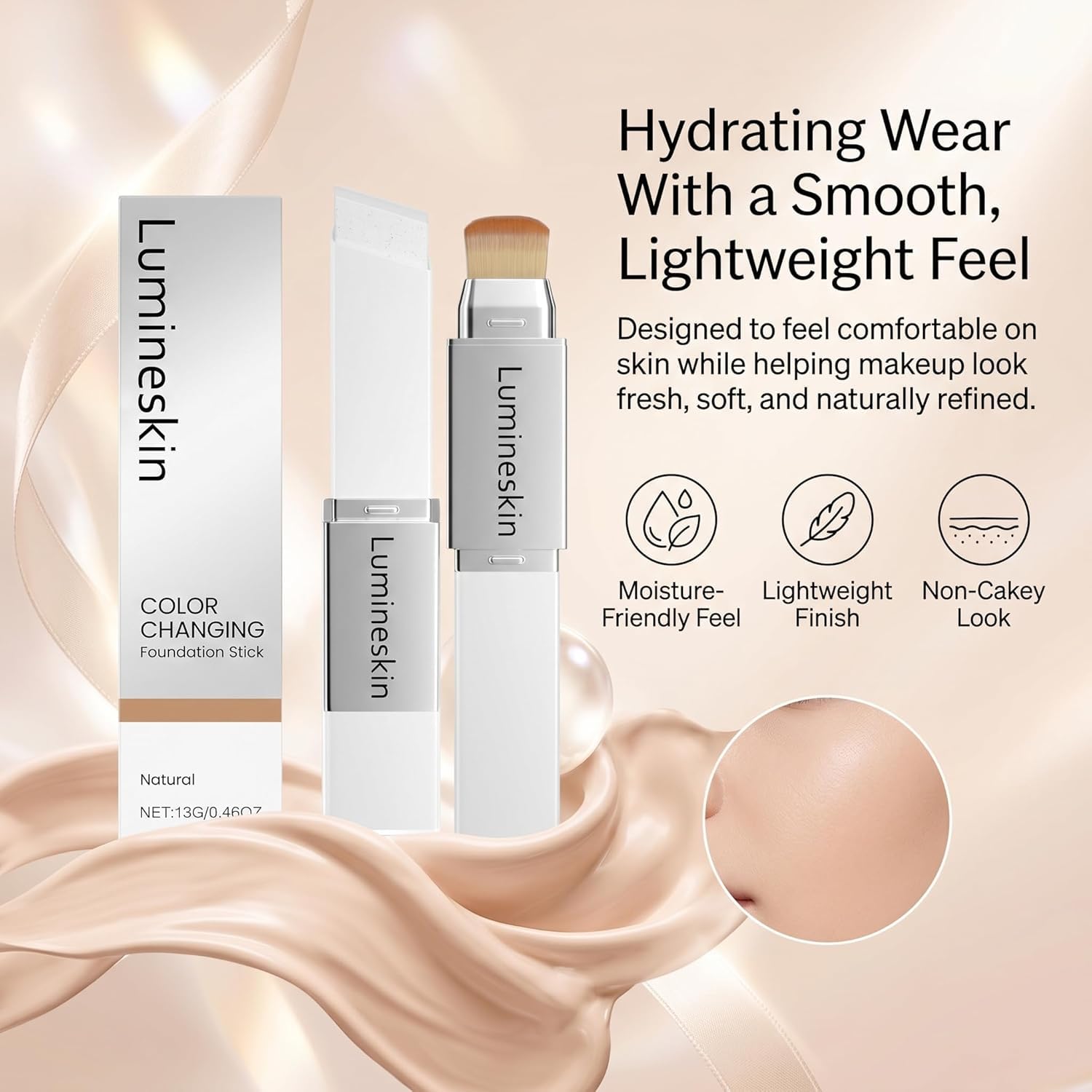 Official Lumineskin Cover Cream Stick-V Color Changing Foundation Stick - Hydrating Concealer Base Makeup, Dual-Ended with Built-in Brush, Portable for Daily Use (Natural)
