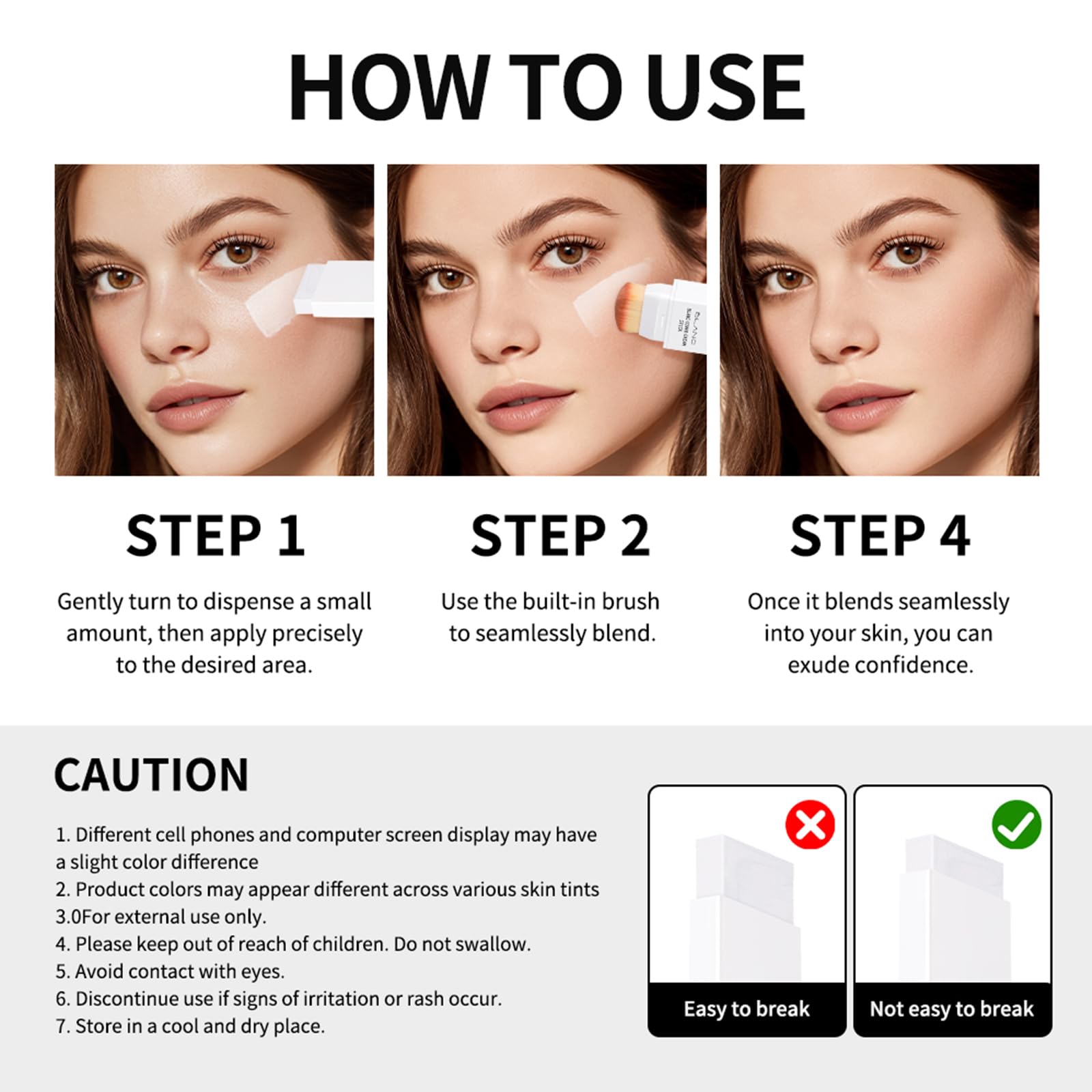Double-head Blanc Cover Cream Stick, Color Changing Foundation Stick