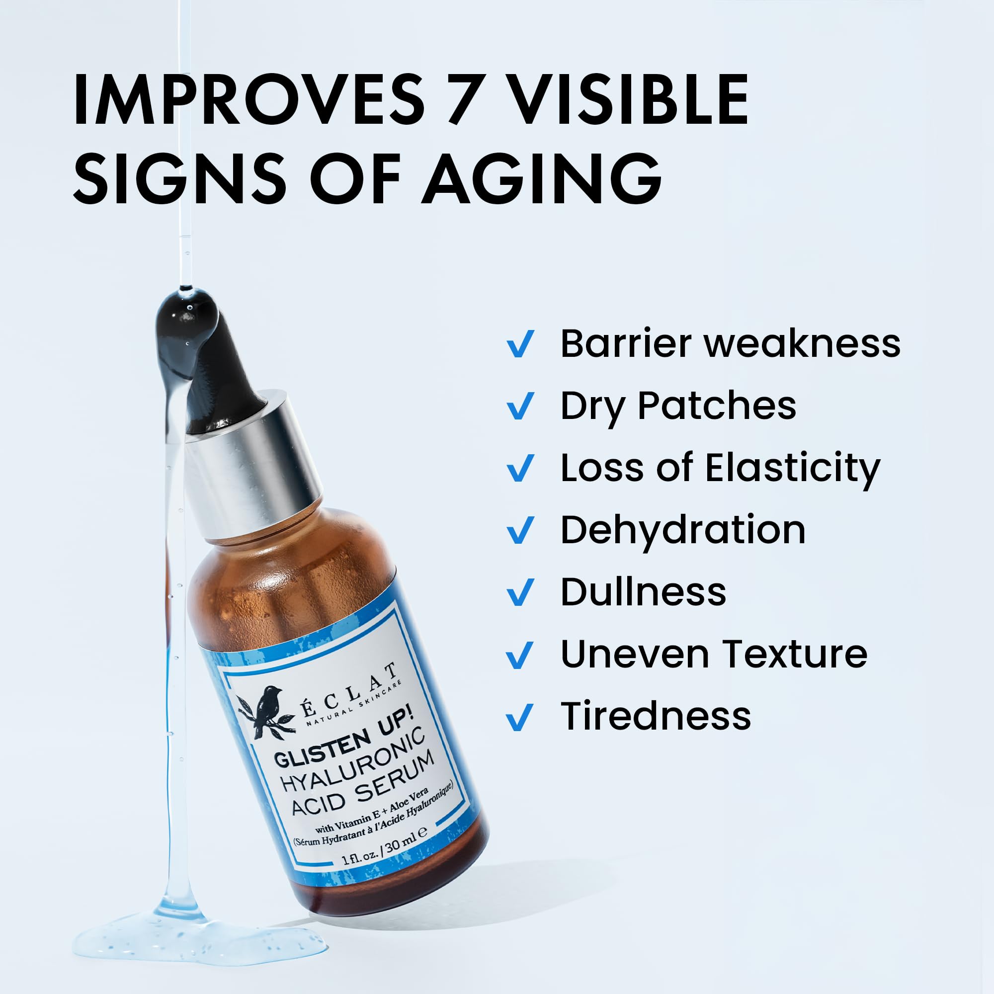 Eclat Skincare Hydrating Hyaluronic Acid Serum for Face – 2.5% Hyaluronic Acid + 3% B5, Green Tea & Jojoba Oil - Moisturizing & Plumping Formula for Radiant & Smoother Skin 1 Fl Oz