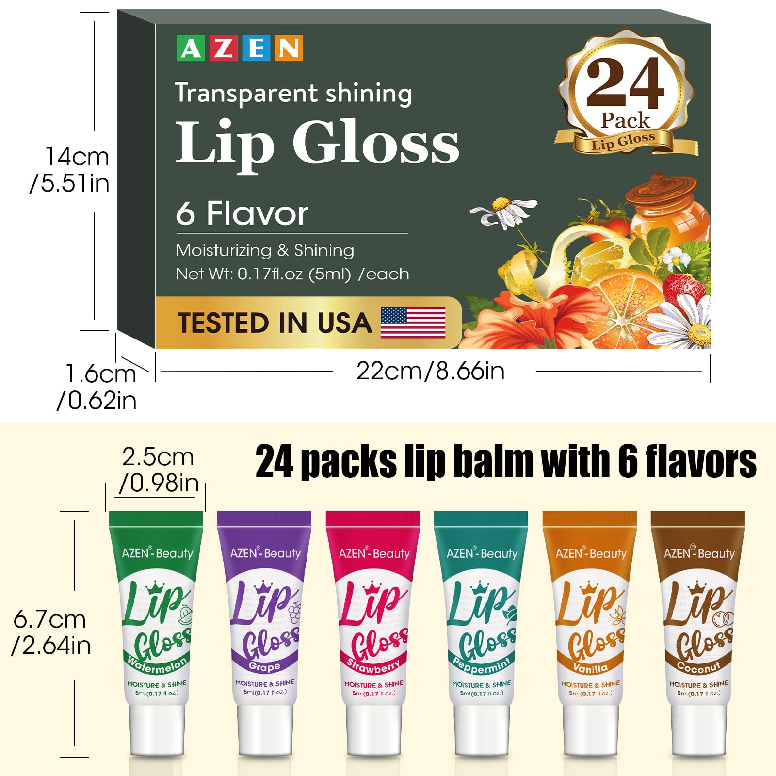 AZEN 24 Pack Lip Gloss Set, Clear Lip Gloss Bulk, Lip Oil for Dry Cracked Lips Moisturizing Hydrating Nourishing with Vitamin E, Mothers Day Gifts for Women