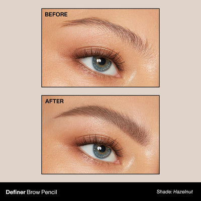 Morphe Definer Dual-Ended Brow Pencil & Spoolie - Eyebrow Pencil with Precision Slanted Tip for Shaping, Defining & Filling - Smooth, No-Tug Formula - Hazelnut (0.003 oz)