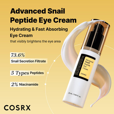 COSRX Snail Mucin Peptide Under Eye Cream, 73.7% Snail Mucin and Niacinamide, Eye Care, Eye Cream Anti Aging, Korean Eye Cream for Dark Circles, Korean Skin Care, 0.84 fl oz