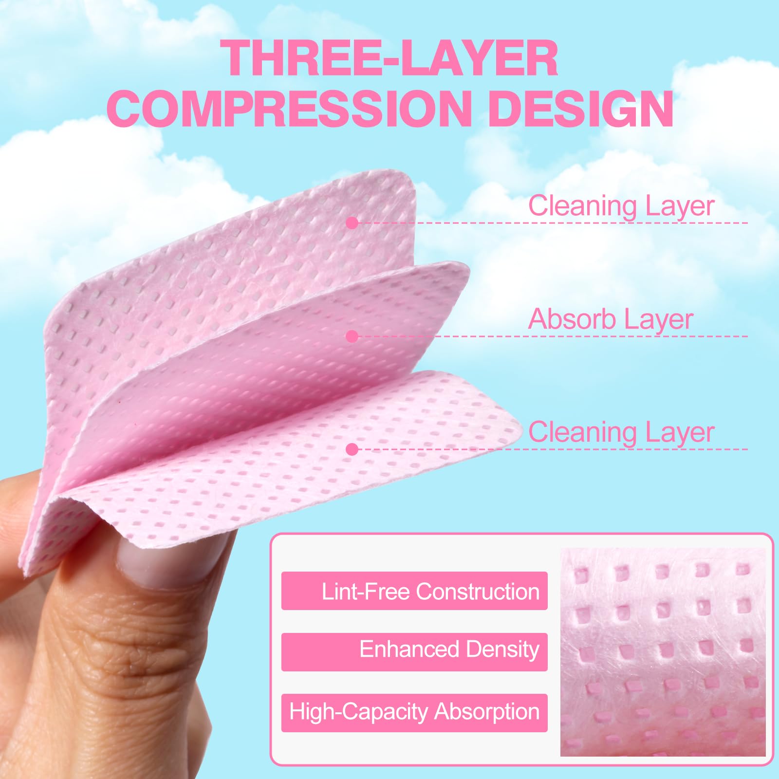 ANYINS 400PCS Lint Free Nail Wipes with Acetone Pump Dispenser, Pink Nail Polish Remover Pads with Dispenser, Eyelash Glue Cleaning Wipe with 180ML Alcohol&Acetone and Polish Remover Pump Bottle Kit