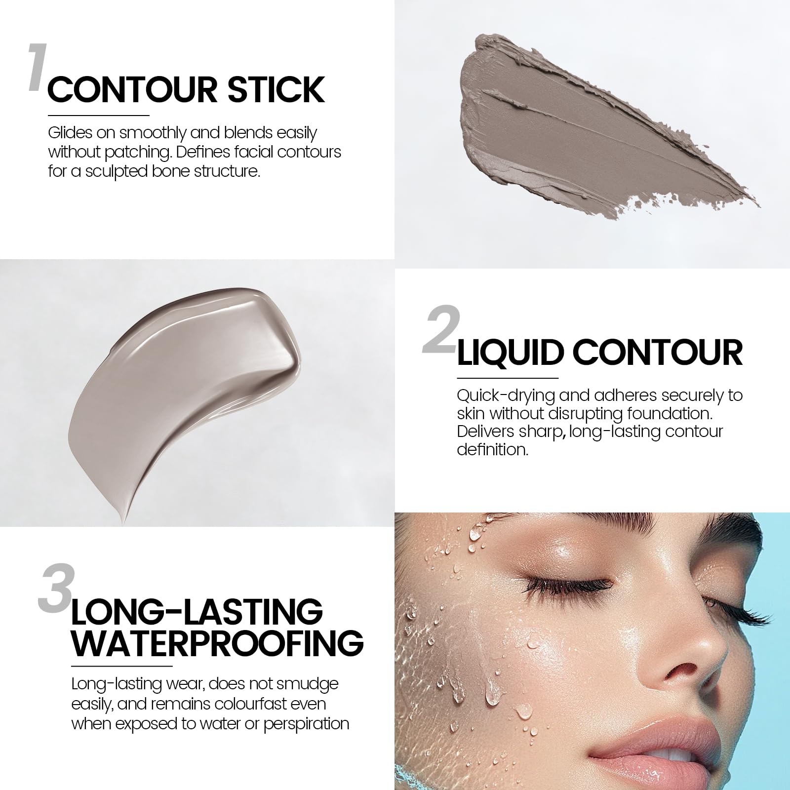 Noerrors Dual-Ended Cool Toned Cream Contour Stick, Liquid for Fair Pale Light Skin, Waterproof & Long Lasting Lightweight Blendable Easy Application, Matte Finish Grey Contour Face Makeup for Women