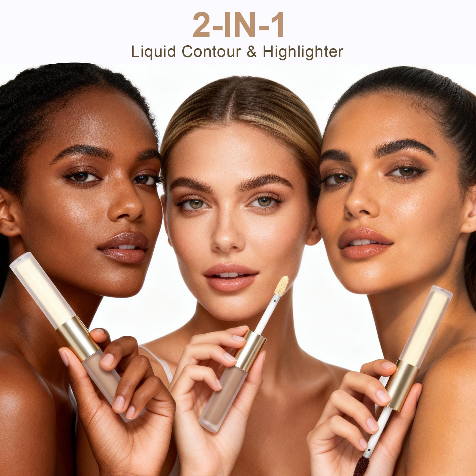 Liquid Contour & Highlighter，Under Eye Brightening，Blendable Lightweight，Face Nose Contouring Stick With Brush （02# Fair With Warm Undertones)