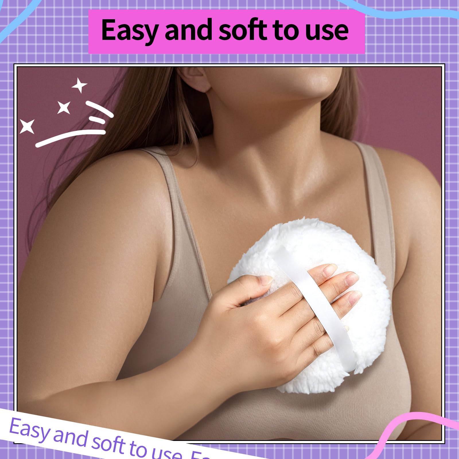 Gootaimi 6" Body Powder Puff, Powder Puff for Body Powder and Container, Fluffy Soft Large Powder Puff for Dusting White