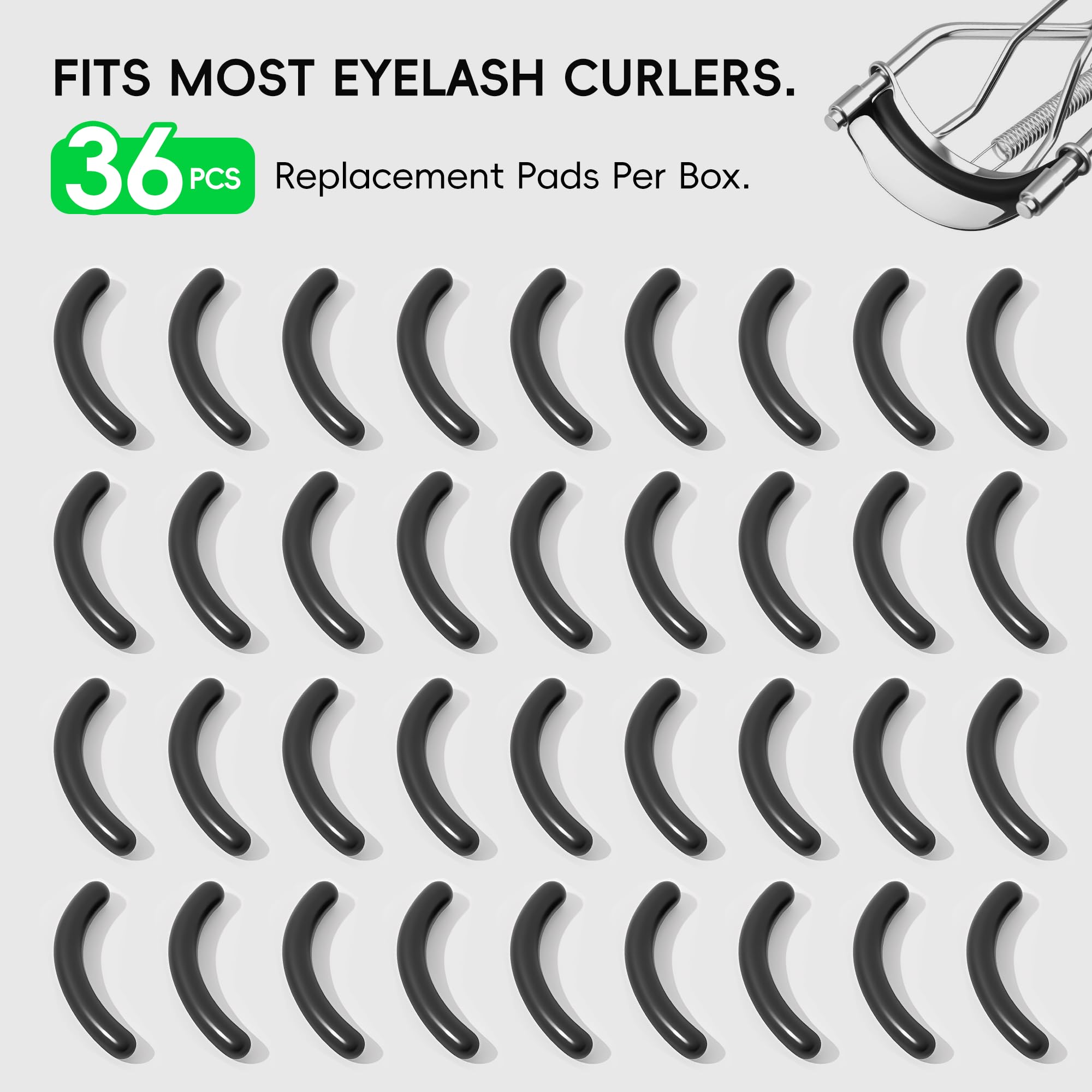 36Pack Eyelash Curler Refill Pads,Compatible with Shiseido and Most Standard Eyelash Curlers,Soft Silicone Gentle on Lashes,Trim-to-Fit Design,Easy to Replace,Curler Replacement Cushions,Black