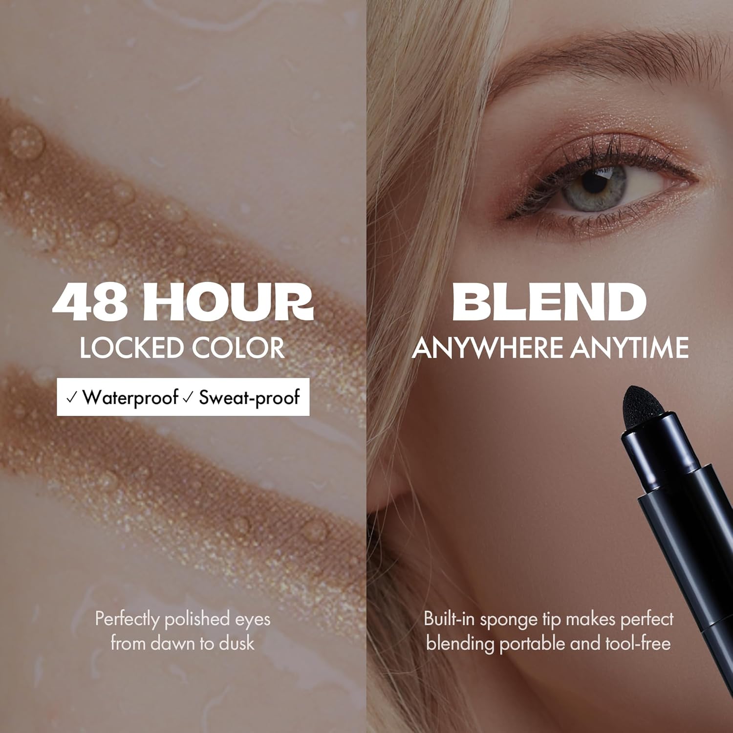 Blanc Double Shadow Stick - 48HR Long Lasting Dual-Tone Eye Shadow Pencil - Combines Glitter w/Soft Matte or Shimmer - Waterproof & Smudge-Proof Eyeshadow Makeup 0.05 oz (#08 Popping-Candy)