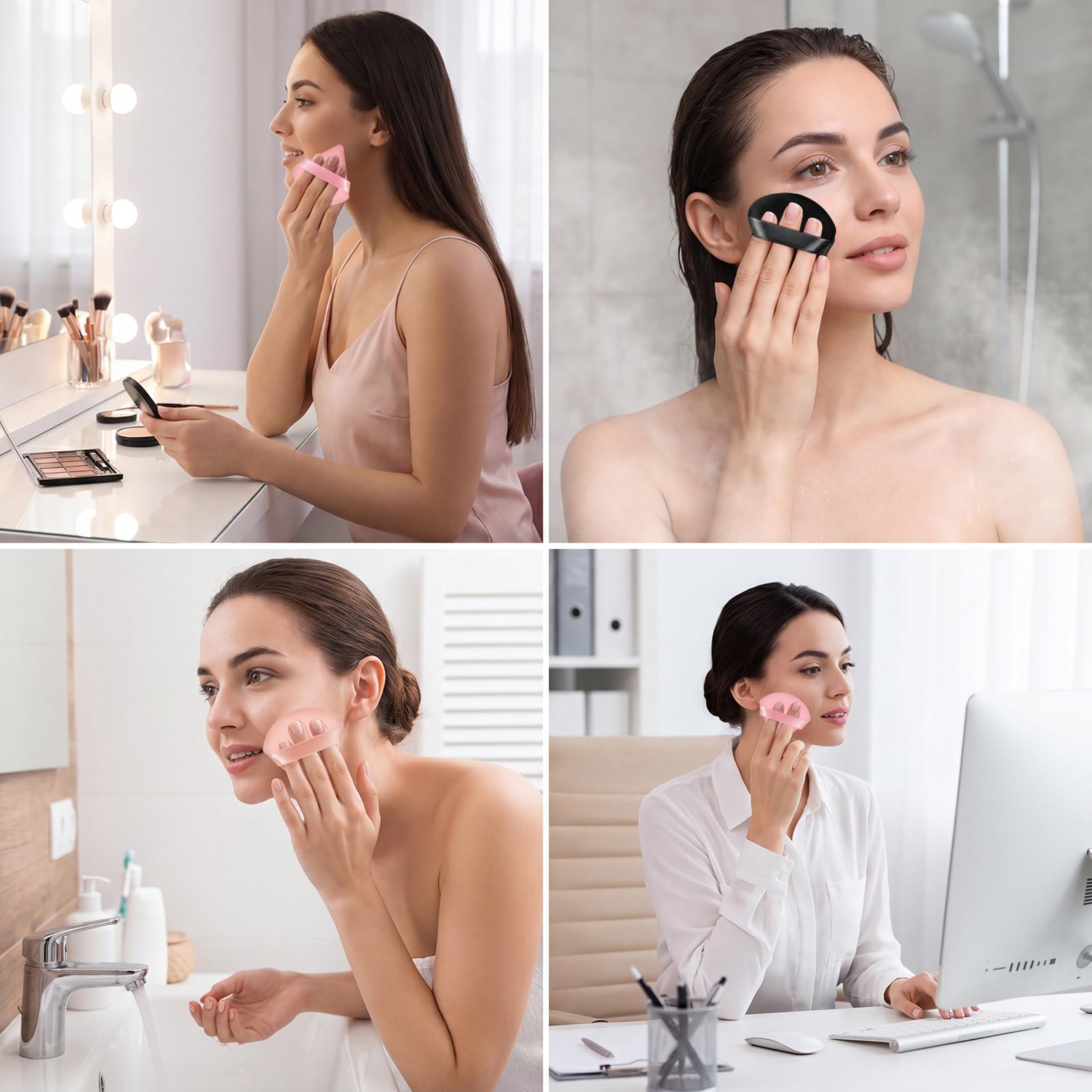 Pimoys 12 Pieces Powder Puff Face Triangle Makeup Sponge for Loose Powder Setting Powder Velour Foundation Blender Sponge Beauty Makeup Tool, Black