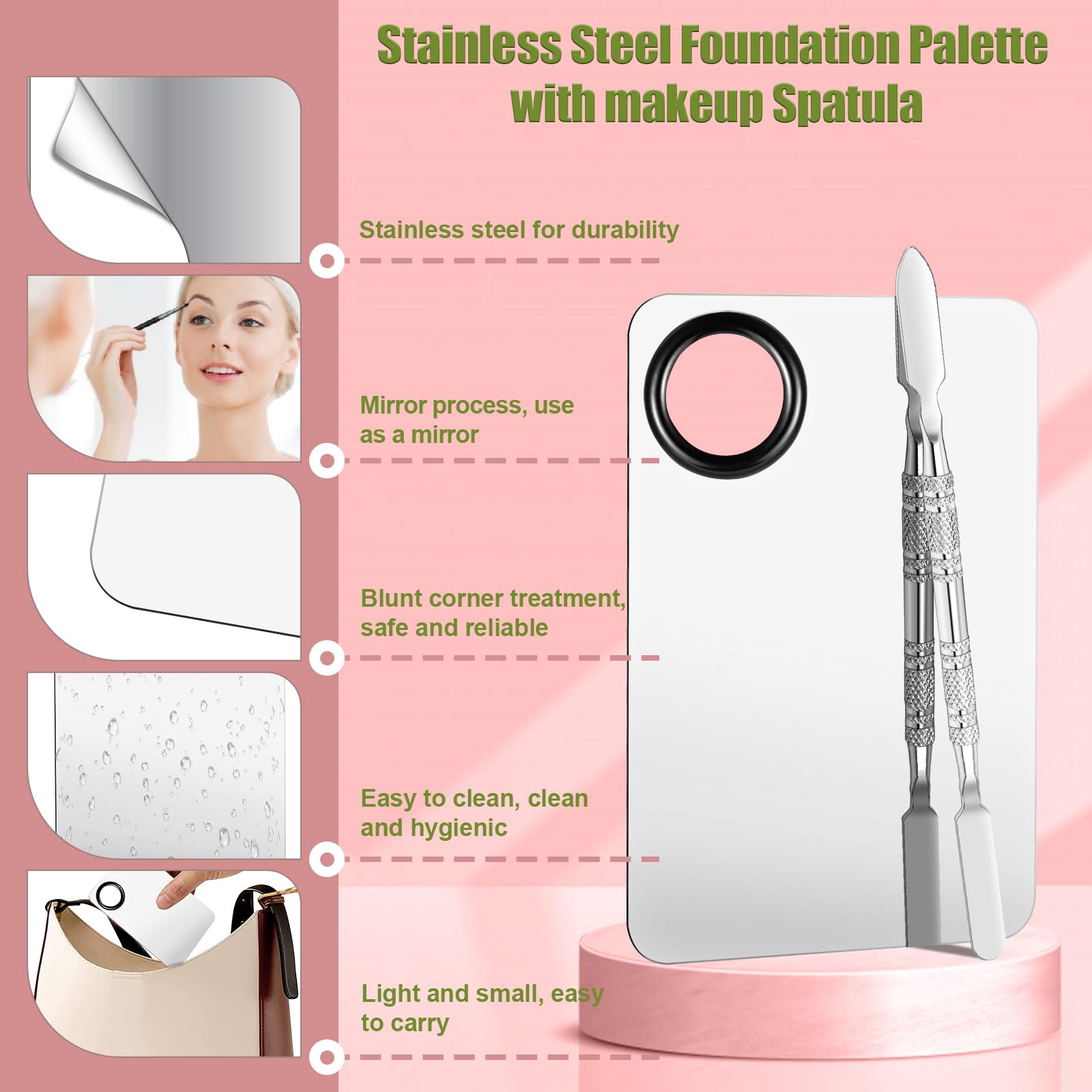 Makeup Mixing Palette Set, Makeup Hand Palette Single Use Makeup Mixing Tray Disposable Adhesive Cosmetic Makeup Palette Transparent Makeup Tape, Stainless Steel Foundation Mixing Palette with Spatula