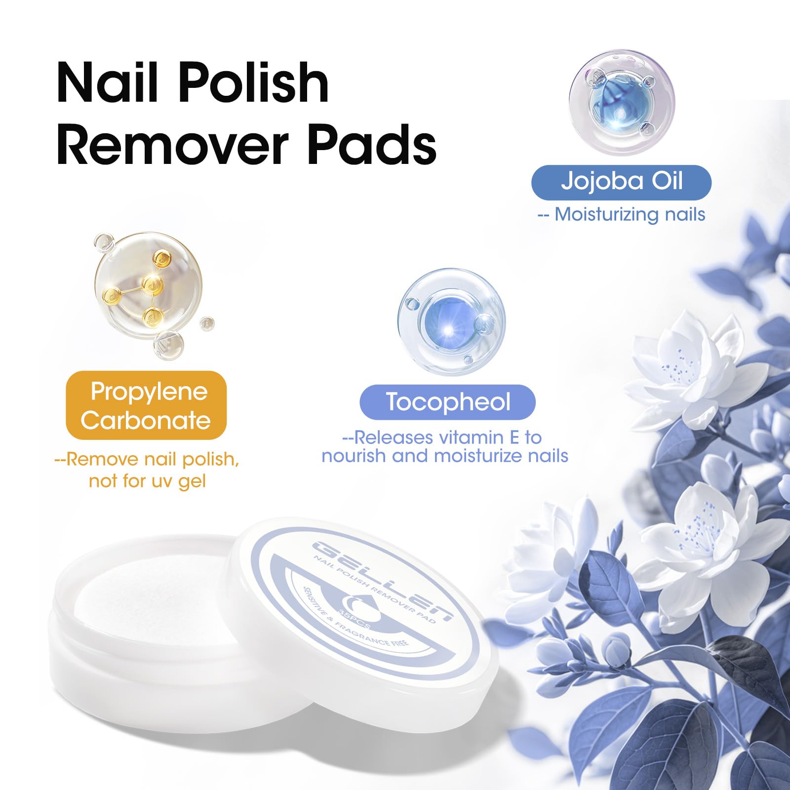 GELLEN Nail Polish Remover Jar, Dip Twist Sponge Nail Polish Remover Pot For Fingernails, Fragrance Acetone Free, Non-drying Formula Shea Butter & Vitamin E, 5-9s Quick Removal, Non-toxic