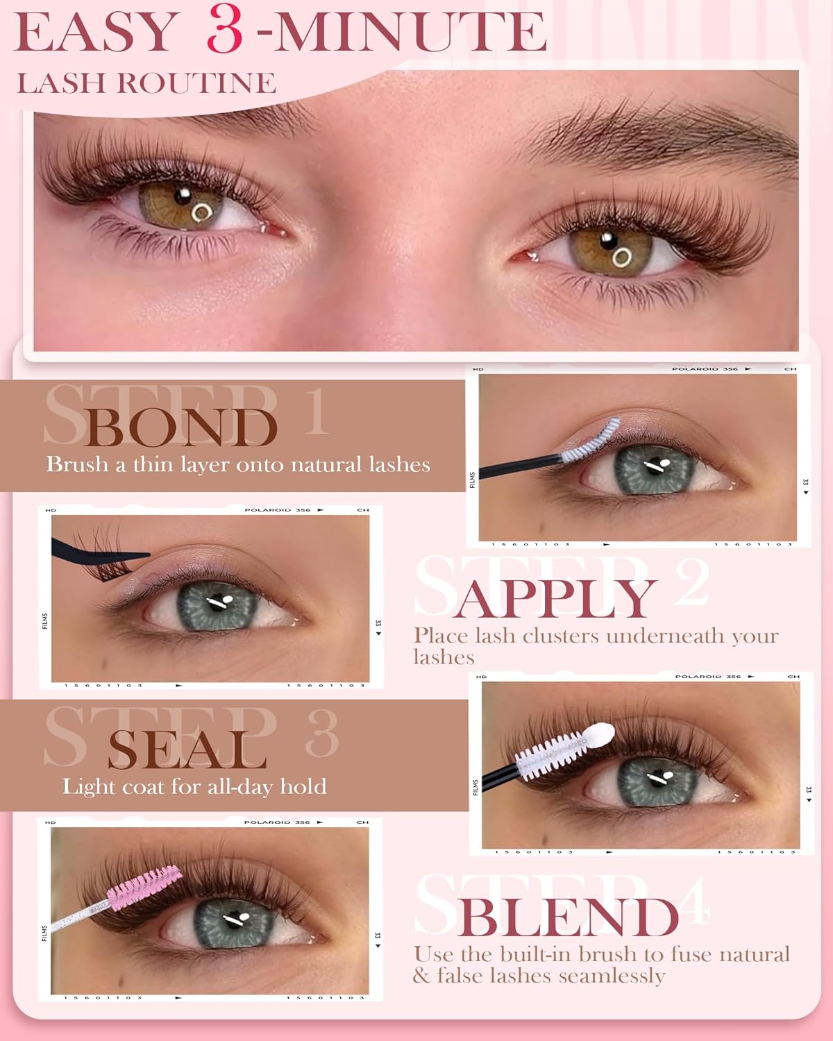 Brown Wispy Lash Clusters Kit Natural Eyelashes Clusters Kit Cluster Eyelash Extensions 10-16mm C Curl Cluster Lashes DIY Eyelash Clusters Waterproof Individual Lash Extension Kit with Brush