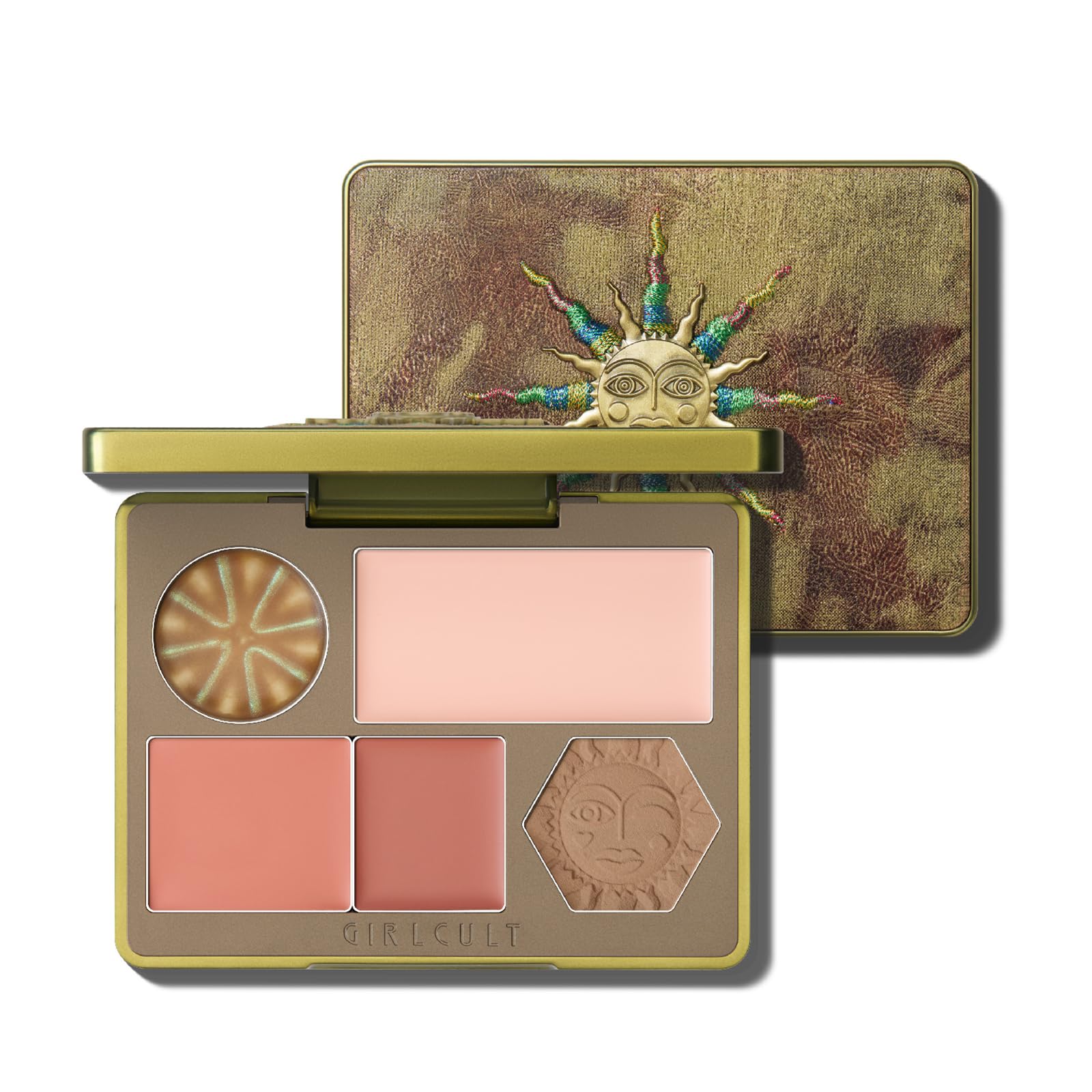 GIRLCULT Face Makeup Palette, Cream Makeup Palette with Blush, Contour & Highlighter Makeup, Hydrating Formula for Dewy Glow, 5-in-1 Face Palette for Fair Skin (#02 Dorothy)